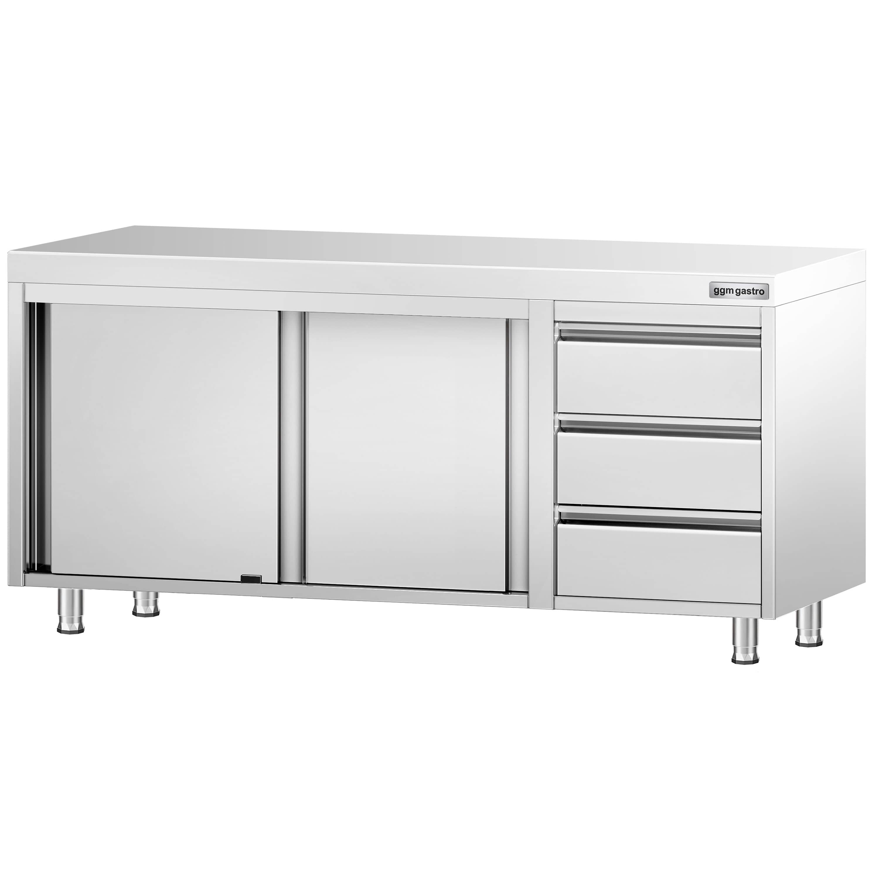 Dulap de lucru din oțel inoxidabil PREMIUM - 1800 x 700 mm - cu 3 sertare pe partea dreaptă — 6