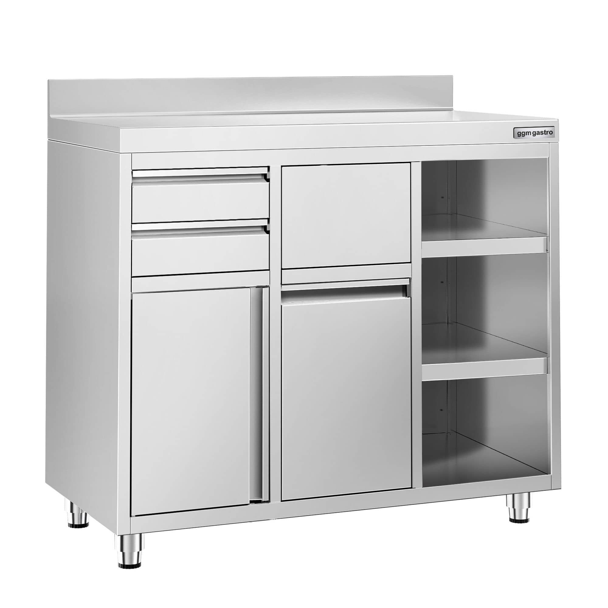 Masă suport espressor din oțel inoxidabil - 1200x600 mm - 2 uși batante - cu rebord — 4