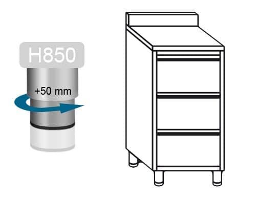 Masă tip dulap PREMIUM - oțel inoxidabil - cu 3 sertare - cu rebord - 500x600 mm — 7
