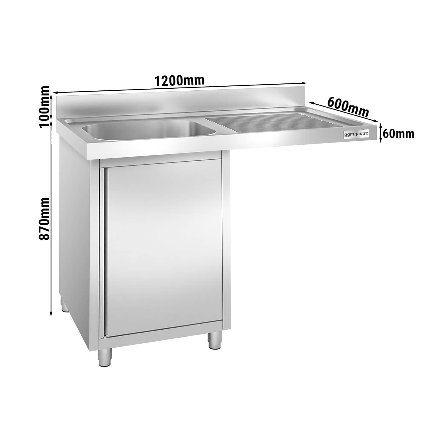Chiuvetă tip dulap cu spațiu pentru mașina de spălat vase – 1200 x 600 mm – cu o cuvă pe partea stângă — 3