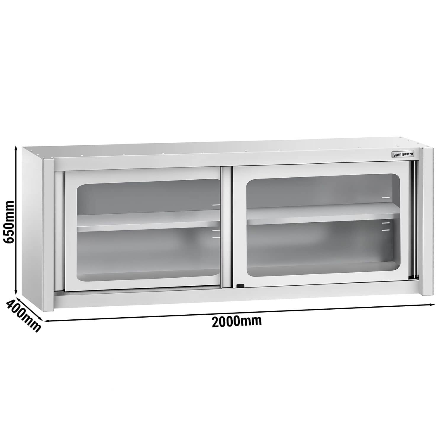 Dulap de perete din oțel inoxidabil - 2000x400 mm - cu uși glisante din sticlă - 650 mm înălțime — 3