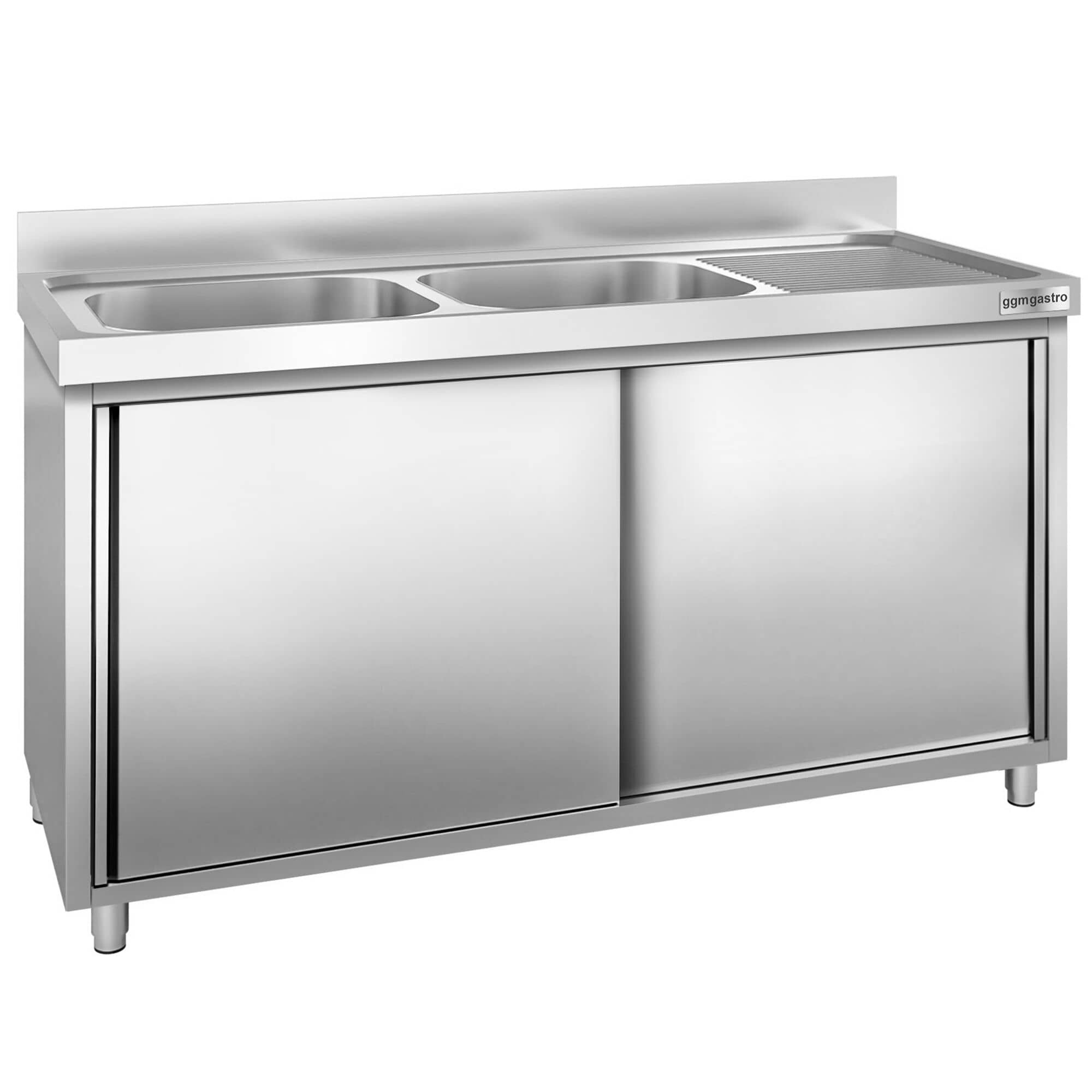 Chiuvetă tip dulap PREMIUM - din oțel inoxidabil - 2000x600 mm - cu 2 cuve pe stânga — 2