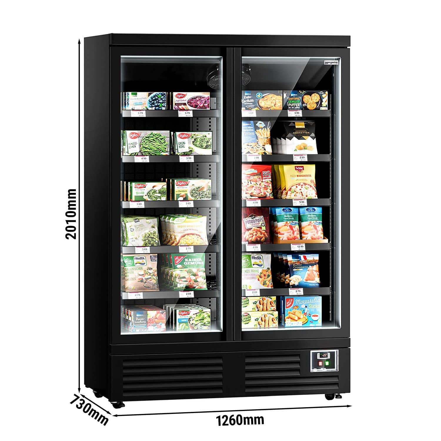 Vitrină congelatoare de perete – 1310 mm – 991 litri – cu 2 uși batante cu geam dublu și 5 rafturi — 3