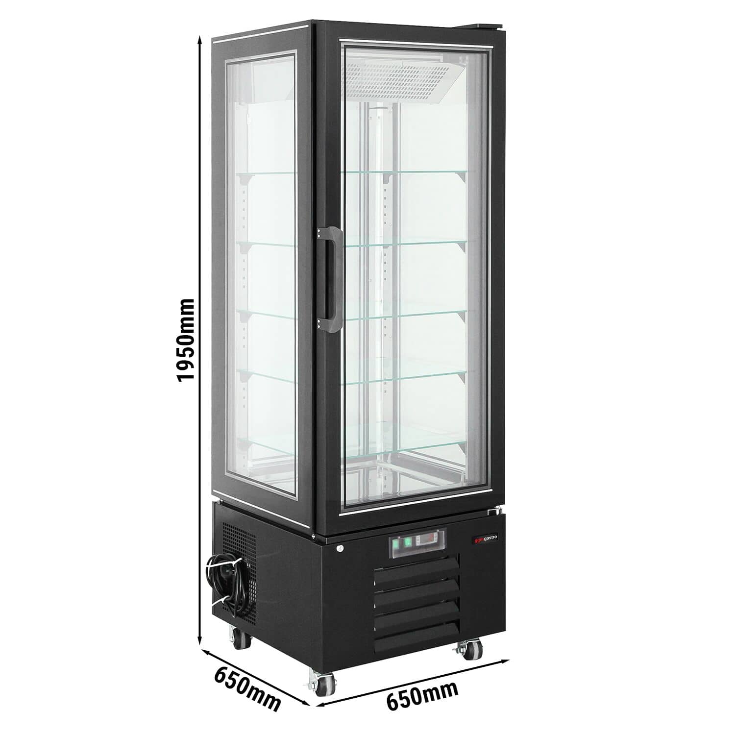 Vitrină panoramică - 248 litri - 650 mm - 1 ușă din sticlă - geam drept - cu 5 rafturi - iluminare LED - negru — 3