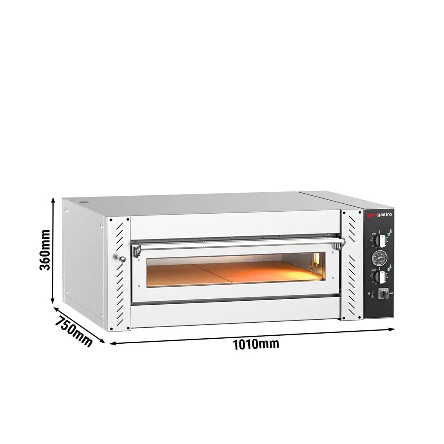 Cuptor pizza electric (vatră din șamotă) - 1010x850x385 mm - 4 x Ø 30 cm - până la 450 °C - Control manual (analogic) — 3