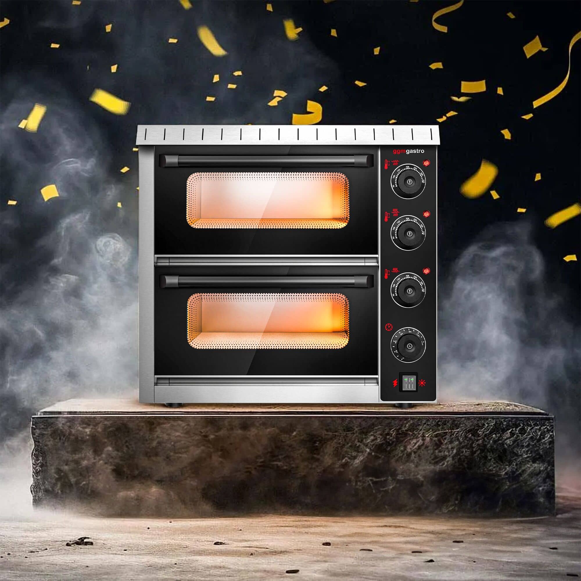 Cuptor electric mini pentru pizza – 4+4 x 20 cm – cu acționare manuală — 10