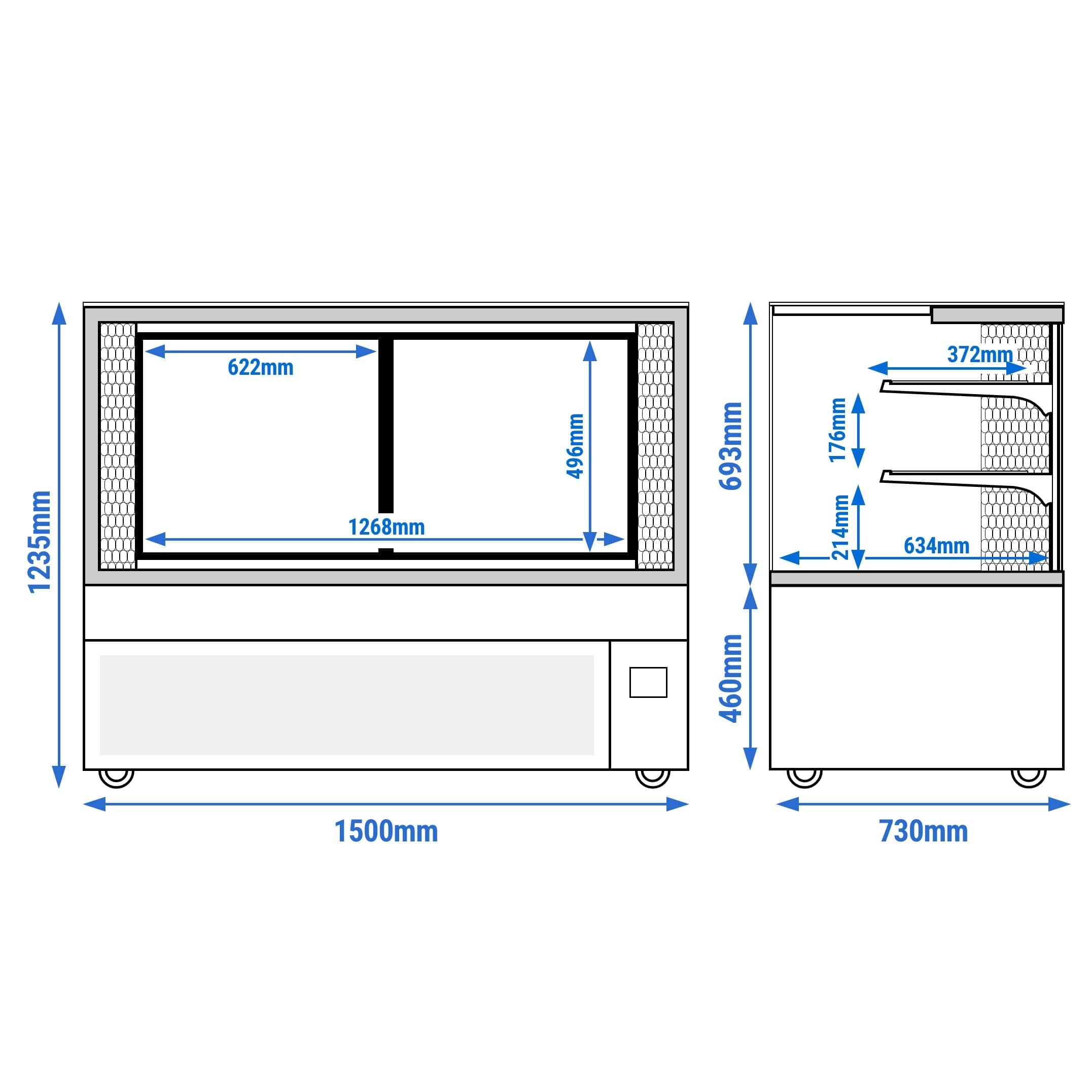Vitrină rece pentru carne [MADRID] - pentru carne - 525 litri - 1500 mm - geam dublu - geam drept - cu 2 rafturi - iluminare LED - negru mat — 17