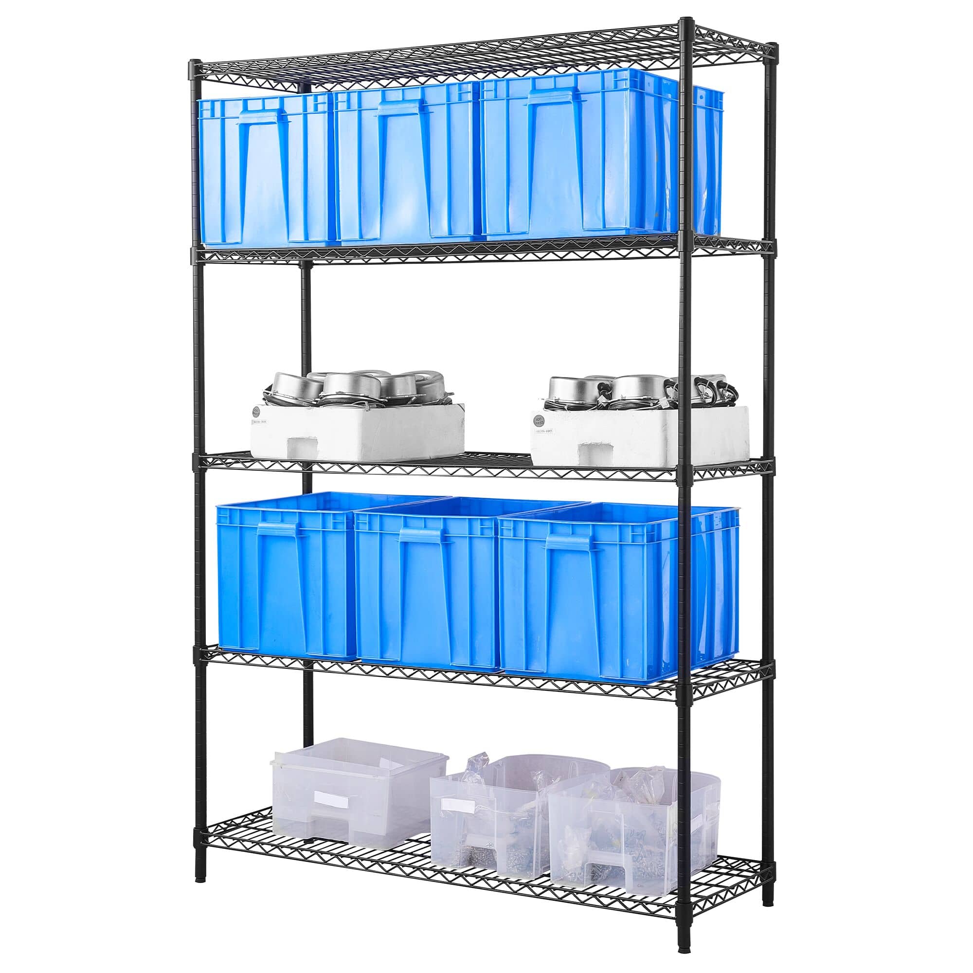 Raft metalic - Modul de bază - 900x450x(H)1800 mm - Adâncime: 450 mm - cu 5 polițe reglabile - negru - Capacitate totală: 180 kg — 6