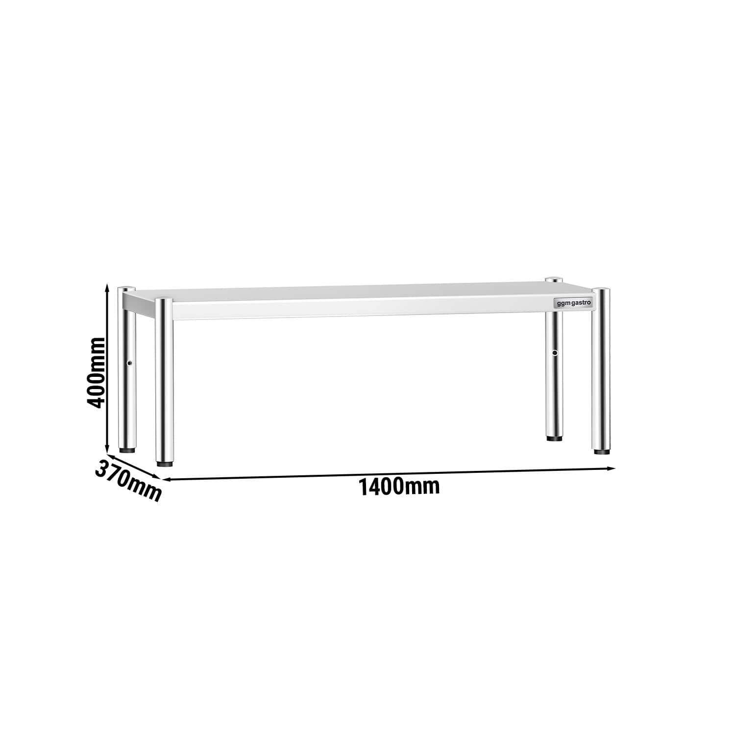 Raft superior pentru masă de lucru PREMIUM din oțel inoxidabil - 1 polițe - 1400x370 mm - polițe reglabile pe înălțime — 3