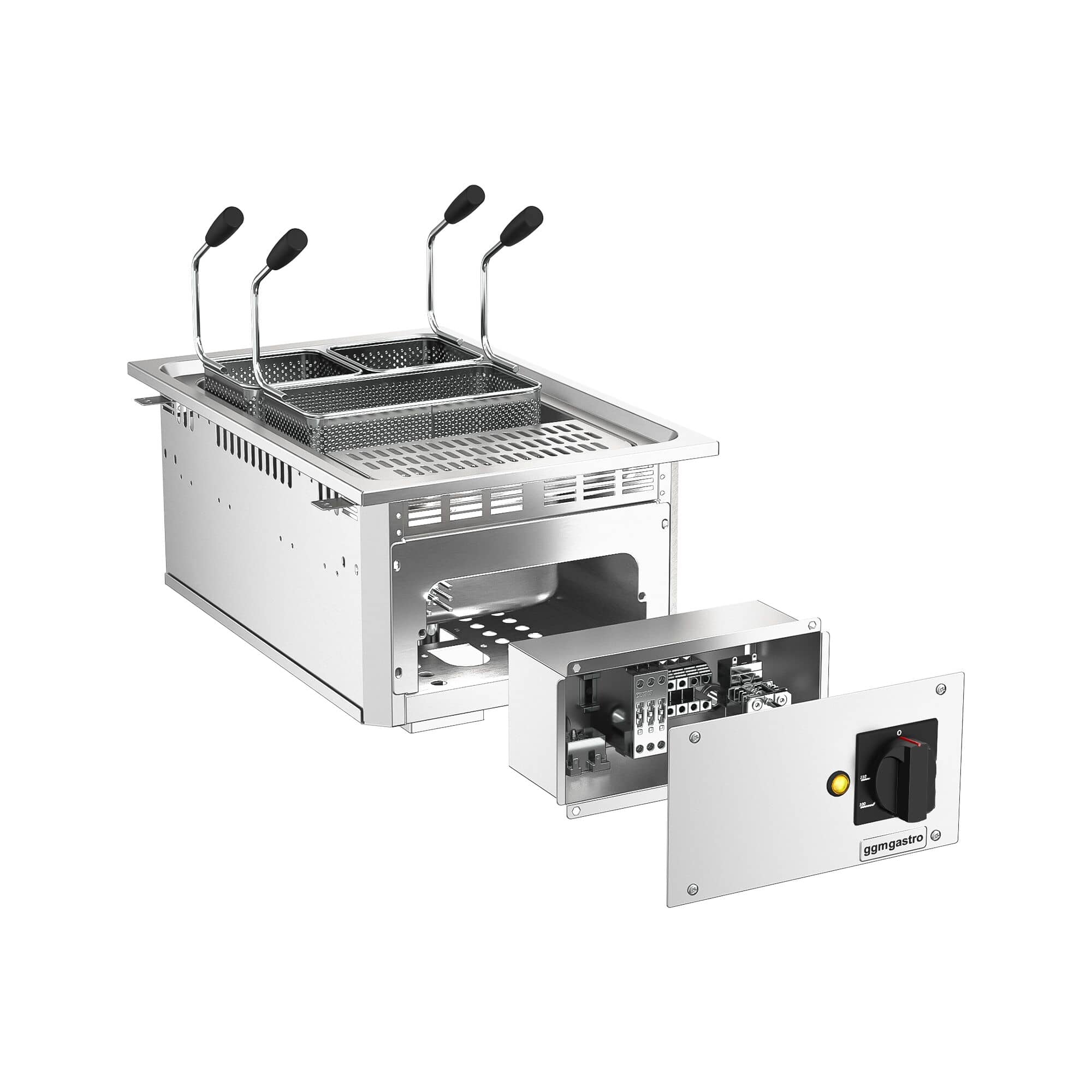 Fierbător electric de paste pentru montare încorporată – 13 litri – 7,5 kW – cu robinet de scurgere – include 3 coșuri — 2