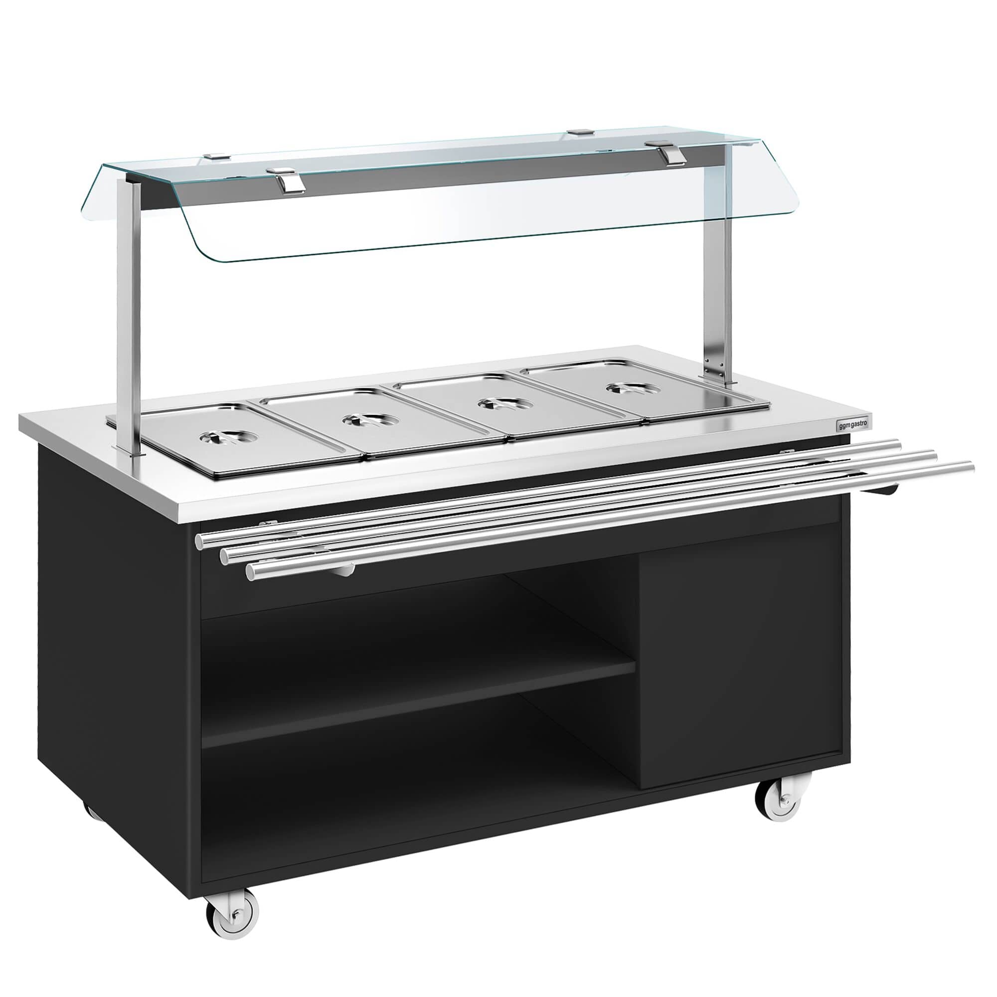 Cărucior de bufet încălzit DANZIG - 1600 mm - pentru 4 tăvi GN 1/1 - cu tobogan pentru tăvi - Negru — 5