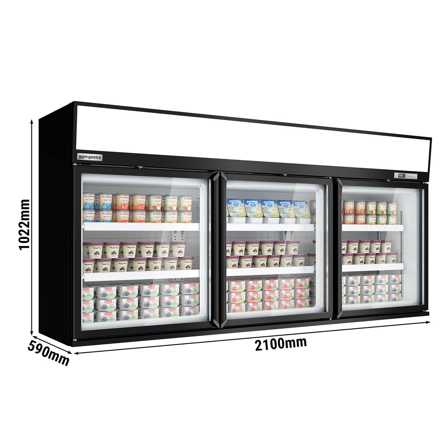 Vitrină congelatoare de perete pentru supermarket – 2100 mm – 346 litri – cu 3 uși și 2 rafturi – Negru — 3