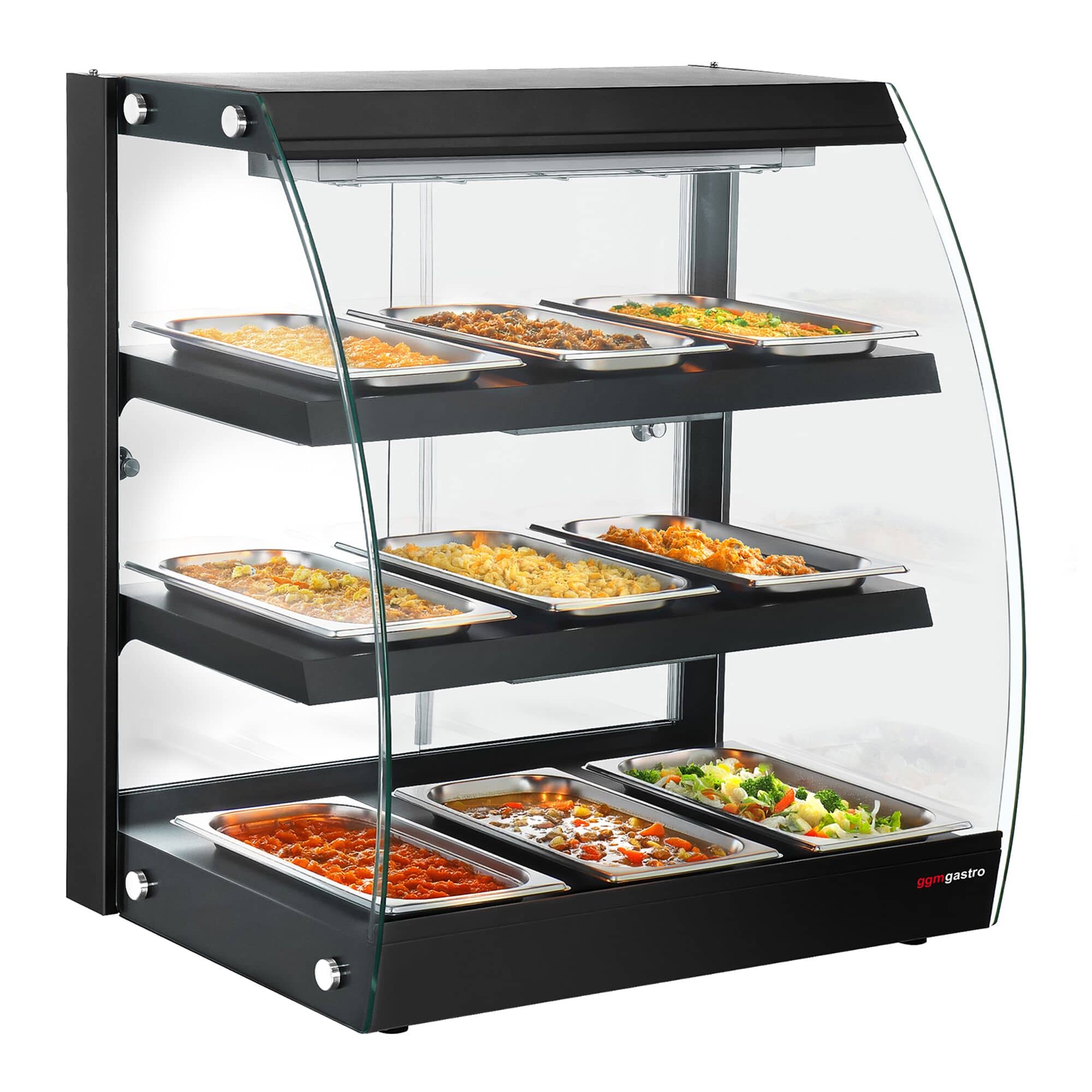 Vitrină caldă de banc - 648 mm - 1,16 kW - cu 3 rafturi - negru — 2
