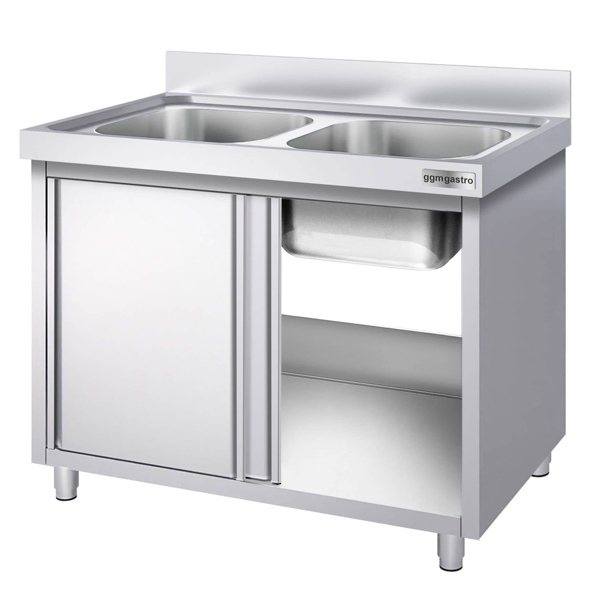 Chiuvetă tip dulap PREMIUM - din oțel inoxidabil - 1600x600 mm - cu 2 cuve centrale — 7