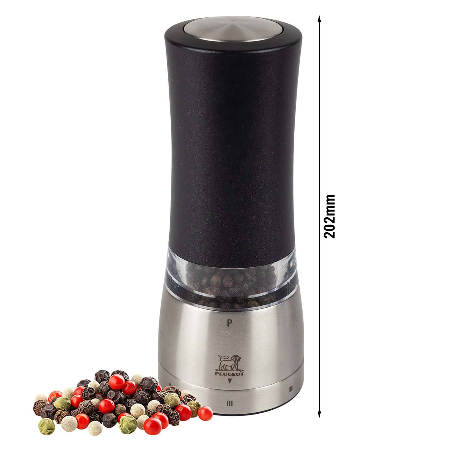 PEUGEOT | DAMAN - Râșniță de piper - electrică - oțel inoxidabil/acril - Înălțime: 160 mm — 3