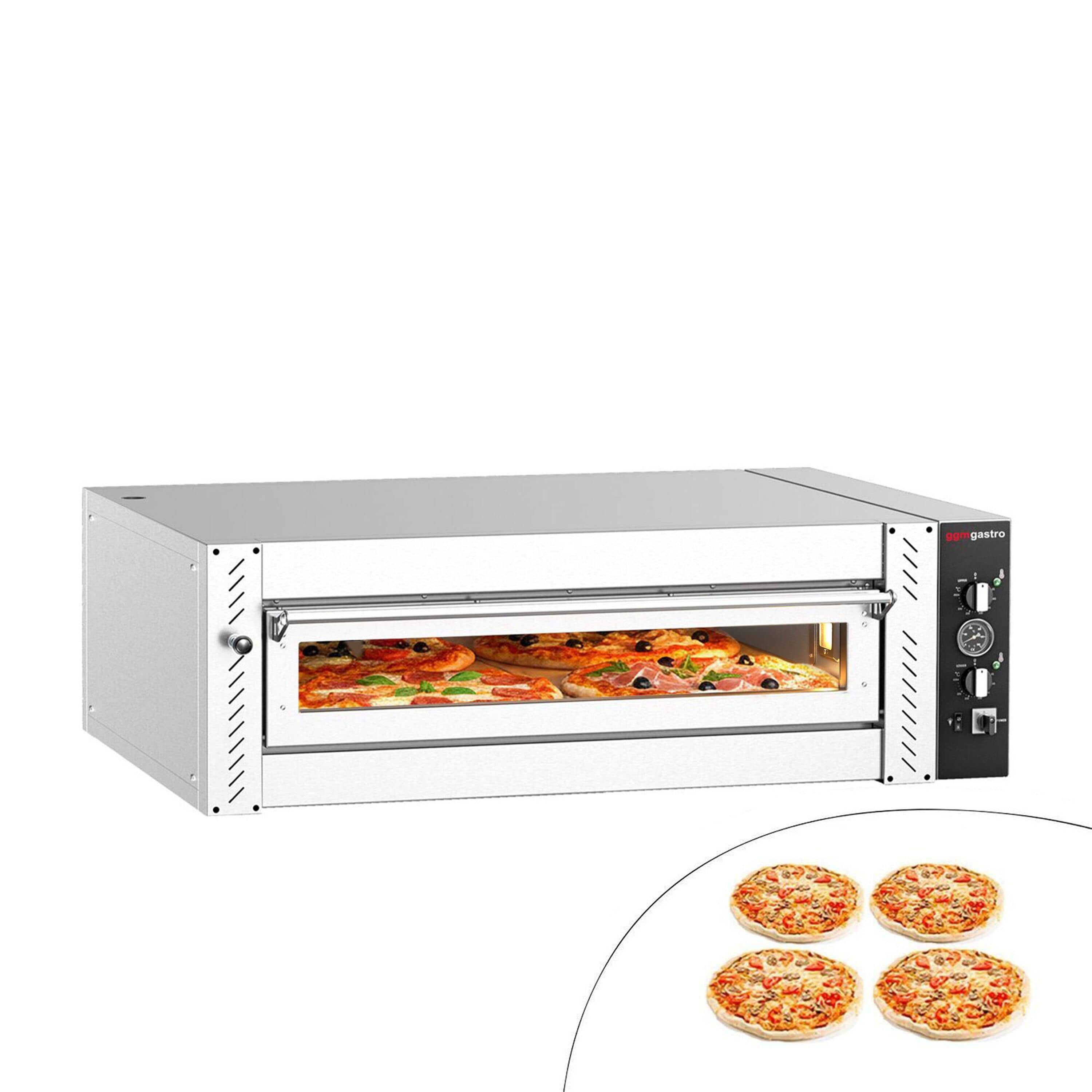 Cuptor pizza electric (vatră din șamotă) - 1110x940x385 mm - 4 x Ø 34 cm - până la 450 °C - Control manual (analogic) — 2