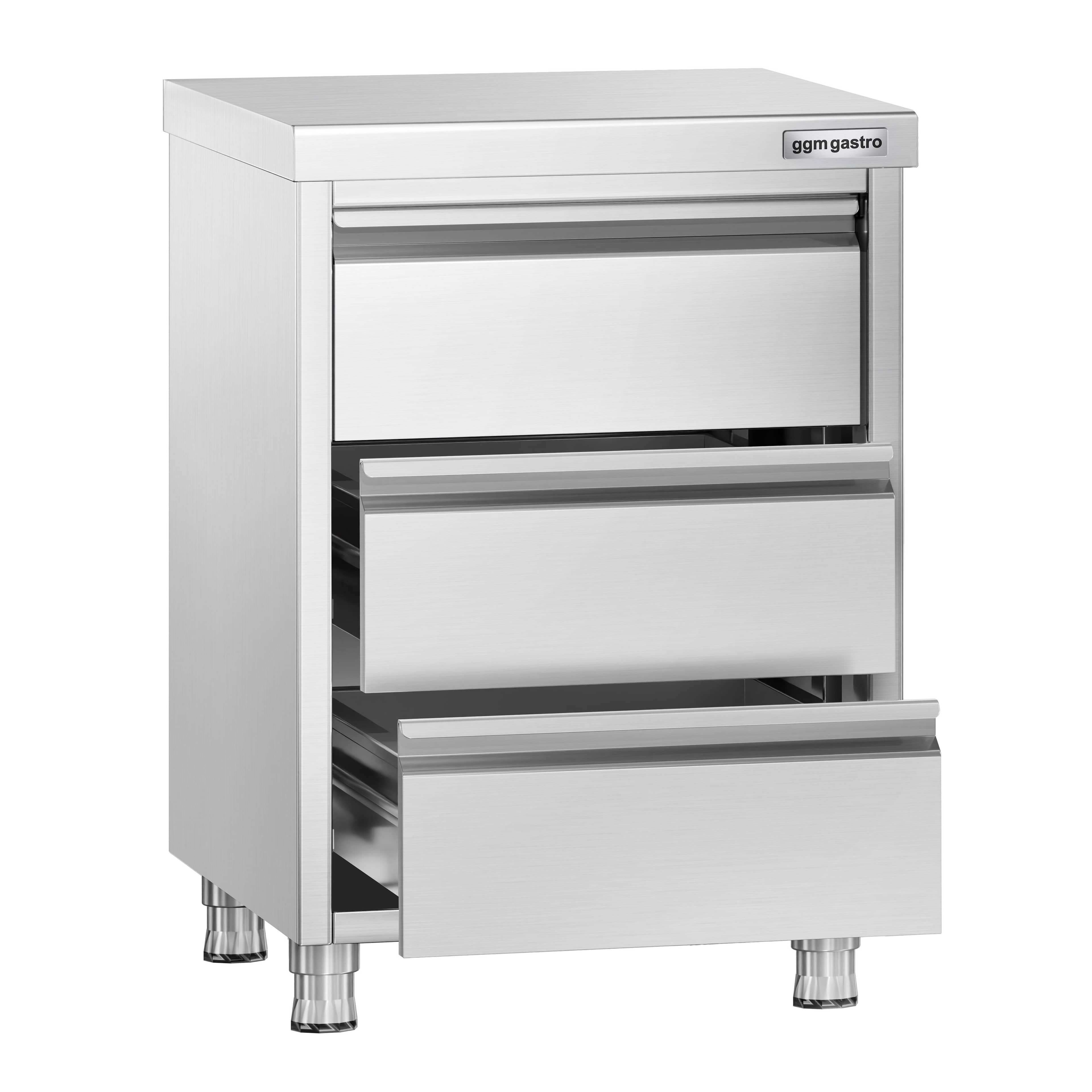 Masă tip dulap PREMIUM - oțel inoxidabil - cu 3 sertare - 500x600 mm — 4