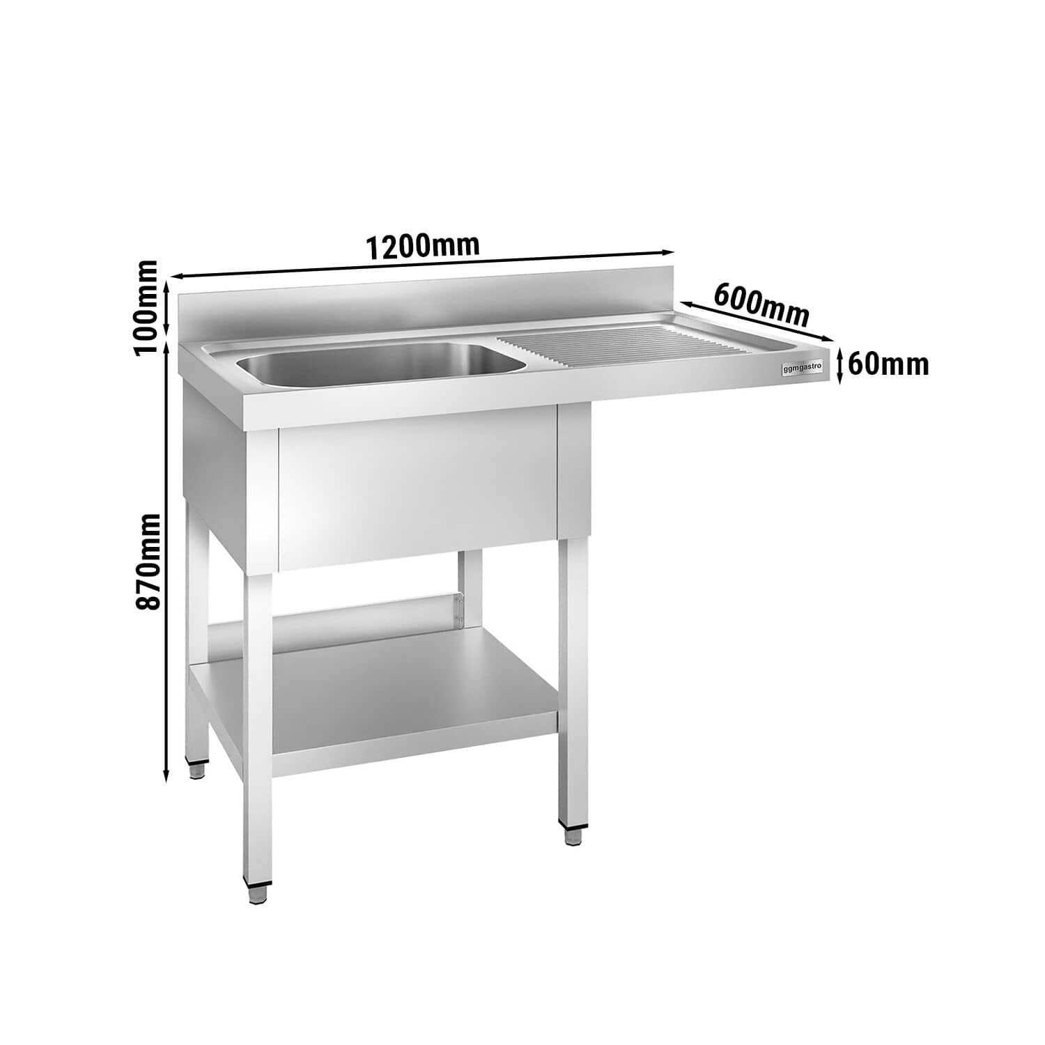 Chiuvetă pentru mașină de spălat vase PREMIUM - 1200x600 mm - cu 1 cuvă stânga — 3