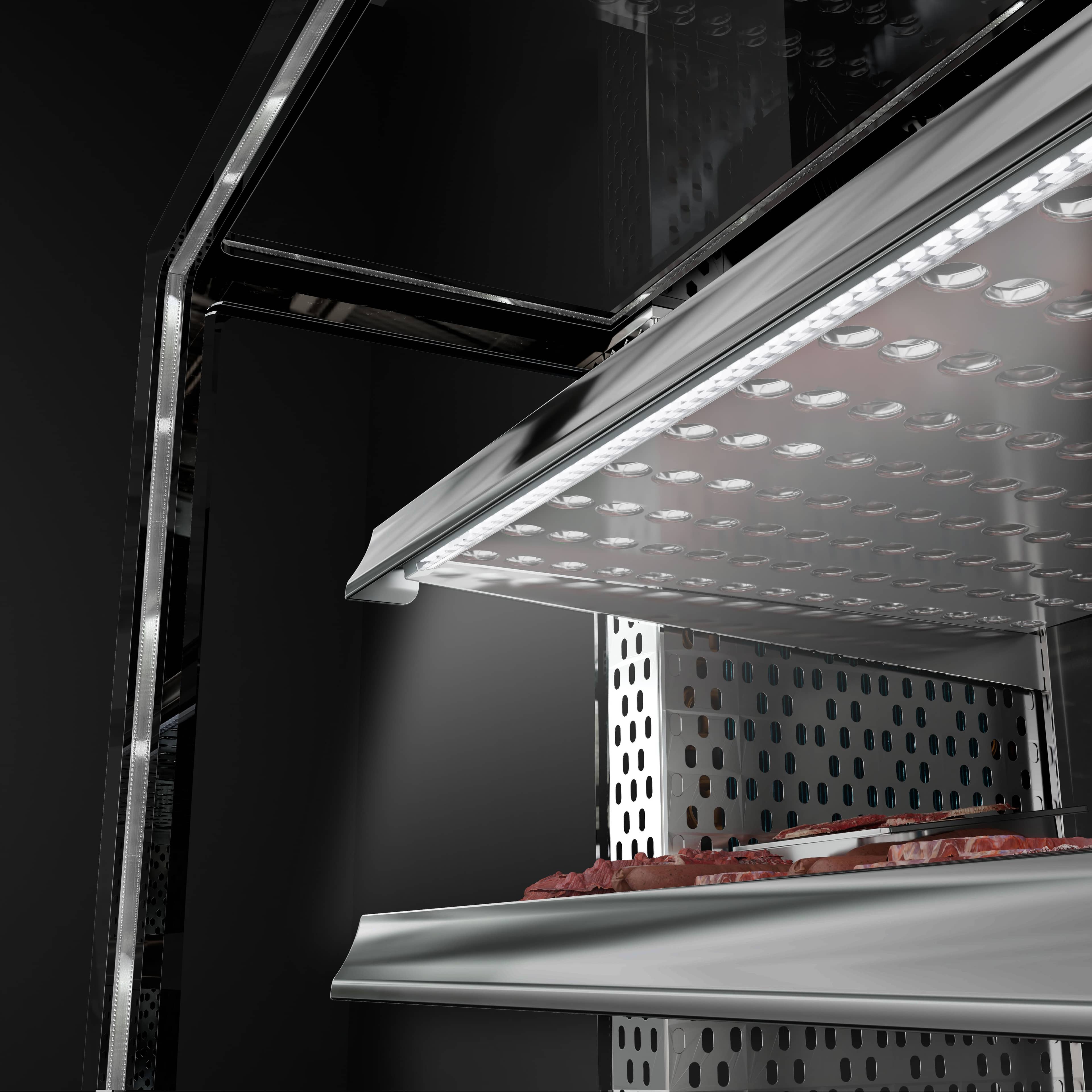 Vitrină rece pentru carne [MADRID] - pentru carne - 525 litri - 1500 mm - geam dublu - geam drept - cu 2 rafturi - iluminare LED - negru mat — 9