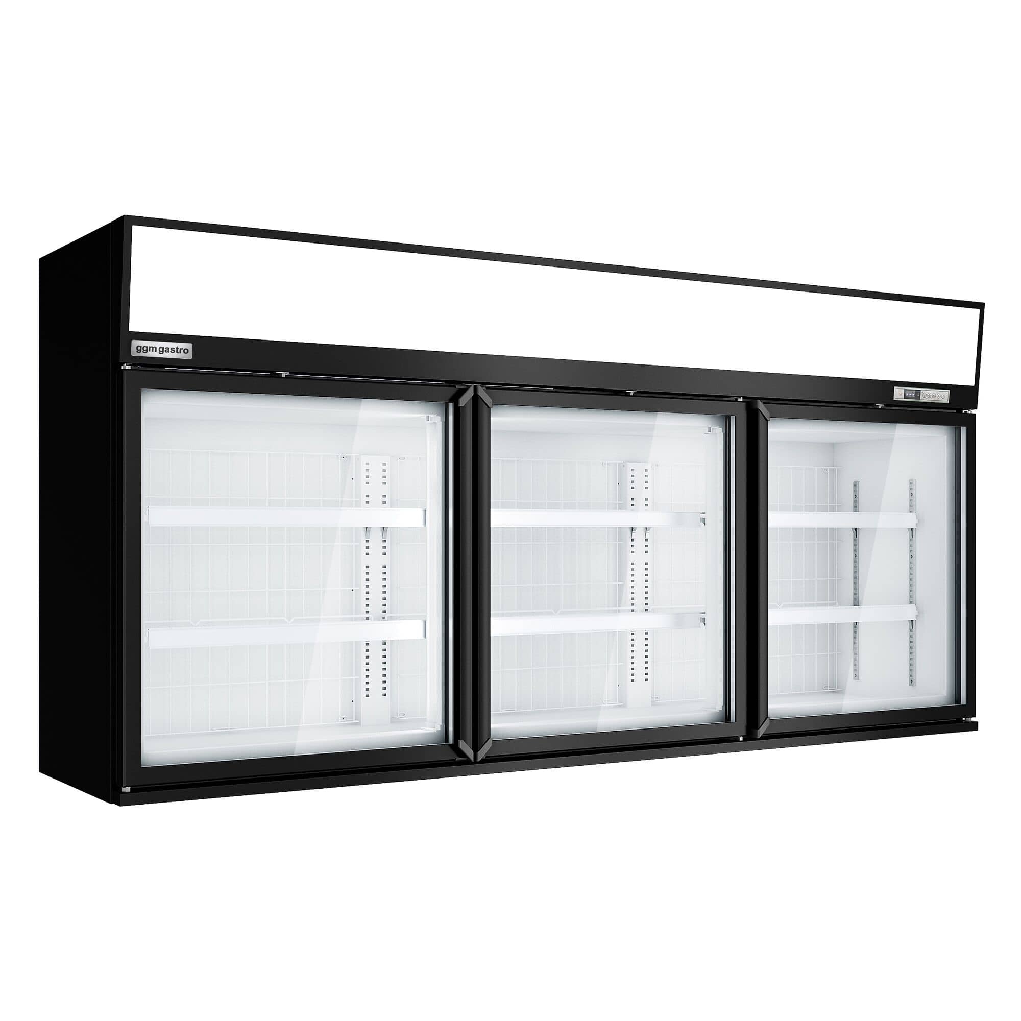 Vitrină congelatoare de perete pentru supermarket – 2100 mm – 346 litri – cu 3 uși și 2 rafturi – Negru — 4