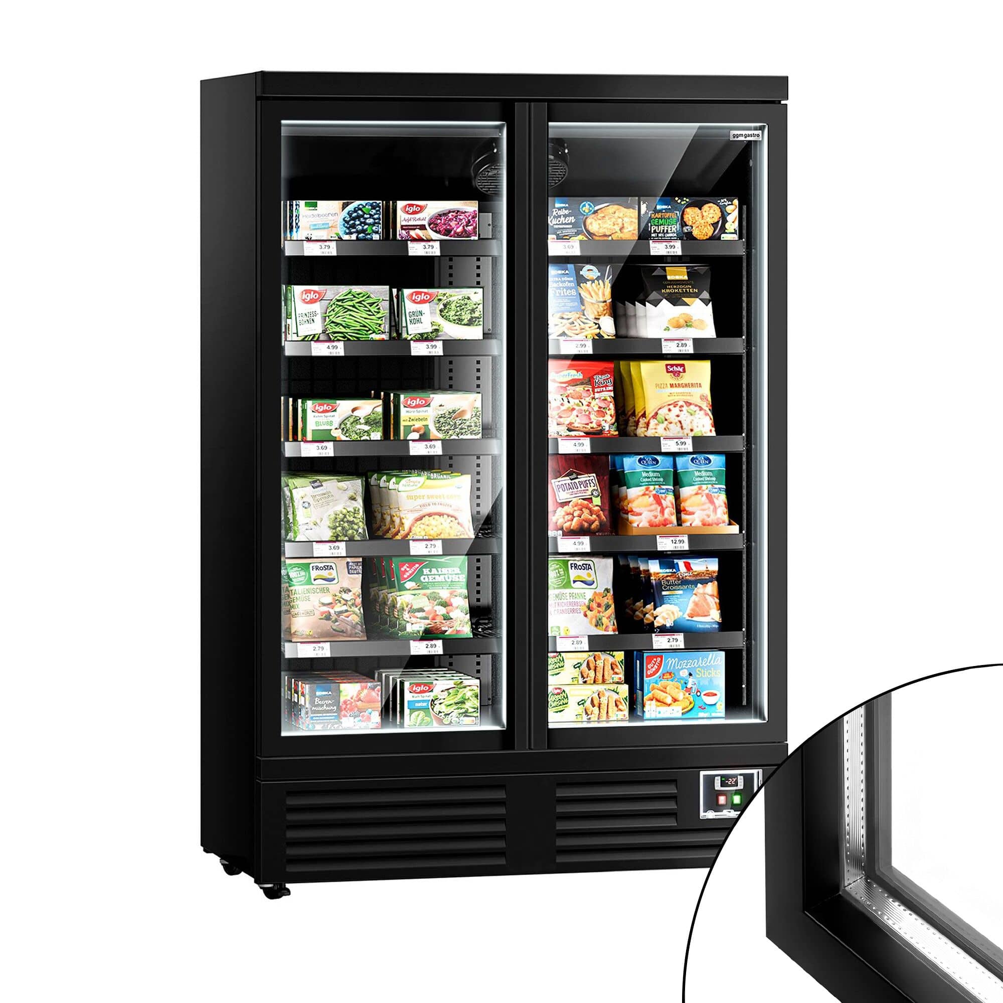 Vitrină congelatoare de perete – 1310 mm – 991 litri – cu 2 uși batante cu geam dublu și 5 rafturi — 2