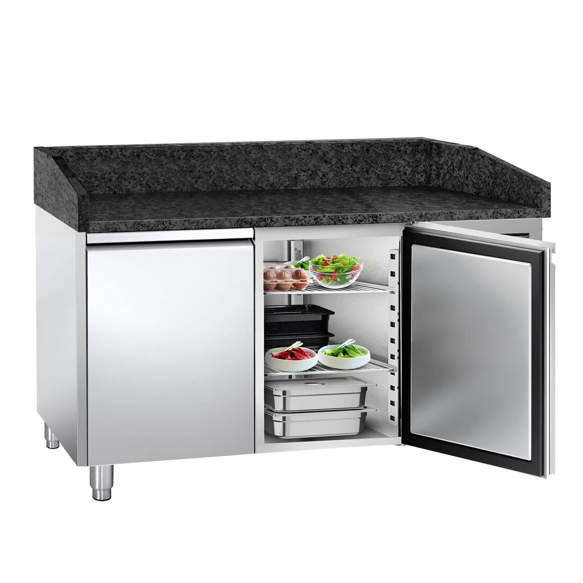 Masă frigorifică pentru preparare pizza PREMIUM - cu blat din granit - 1500x800 mm - cu 2 uși — 4