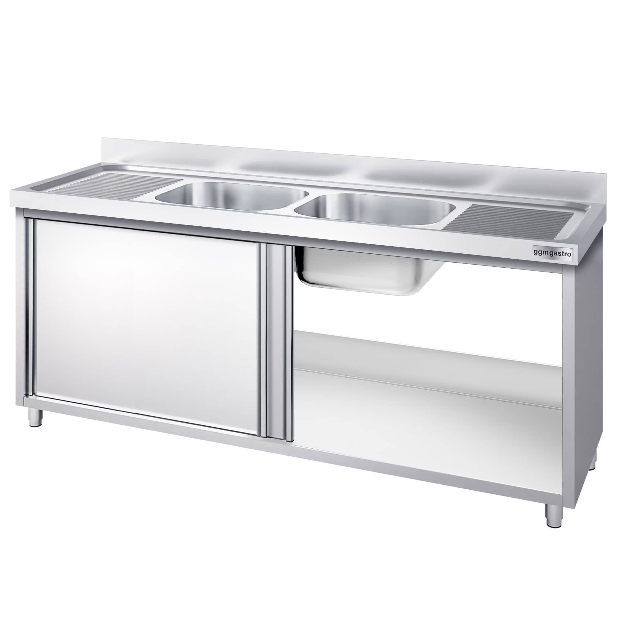 Chiuvetă tip dulap PREMIUM - din oțel inoxidabil - 2000x600 mm - cu 2 cuve centrale — 8