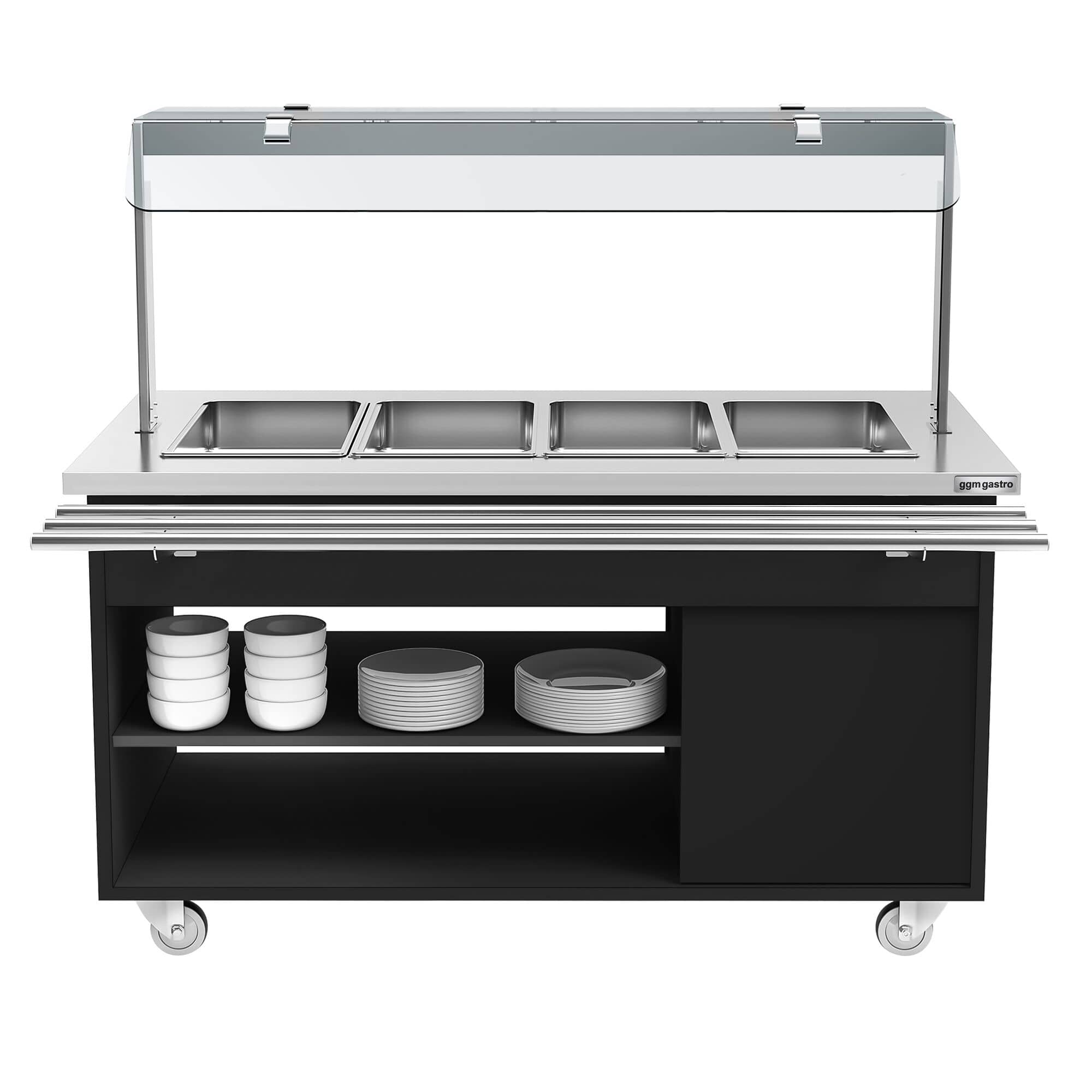 Cărucior de bufet încălzit DANZIG - 1600 mm - pentru 4 tăvi GN 1/1 - cu tobogan pentru tăvi - Negru — 7