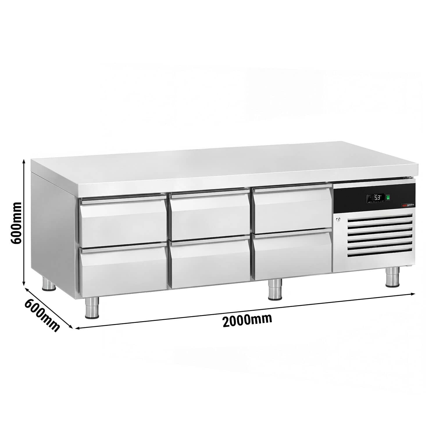 Bază frigorifică pentru gătit profesională – 2000 mm – 234 litri – 6 sertare pentru GN 1/2 + GN 1/3 — 3