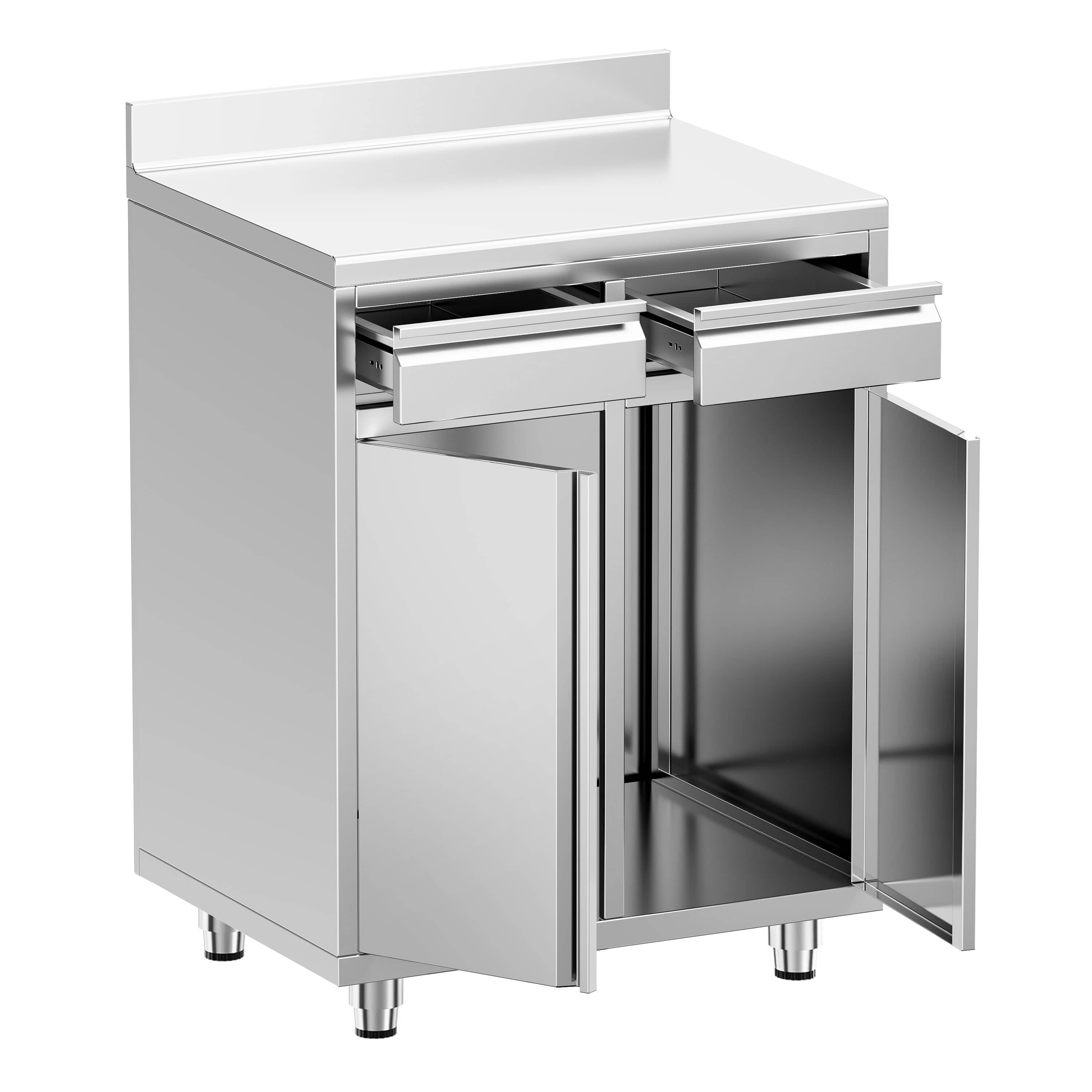 Masă suport espressor din oțel inoxidabil - 800x600 mm - 2 uși batante - cu rebord — 4