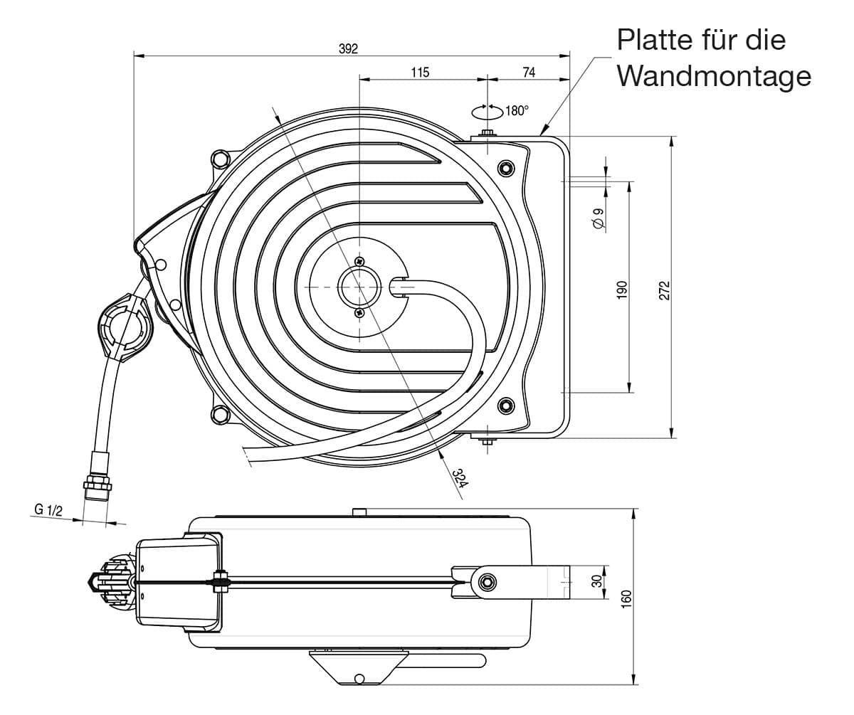 Tambur furtun – 15 m – cu carcasă și duză de spălat — 3