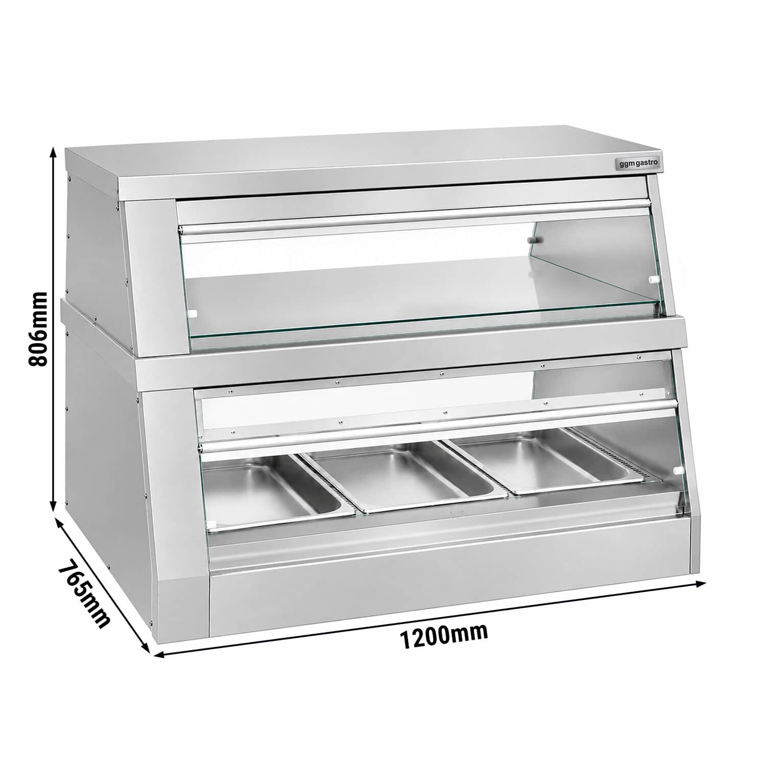 Vitrină de menținere a căldurii – 1200 mm – 3,5 kW – pentru 3 tăvi GN 1/1 – 2 rafturi – cu comandă separată — 3