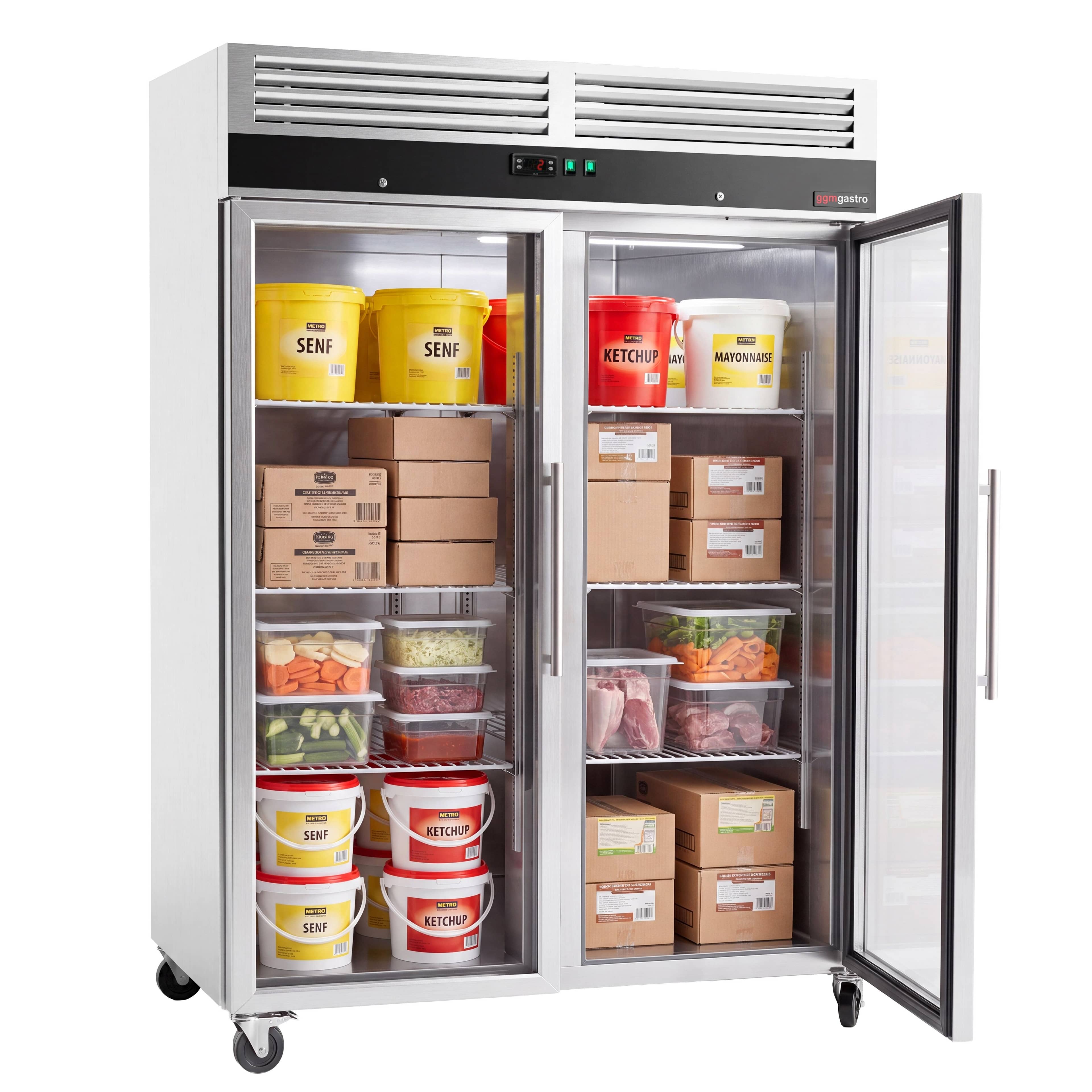 Dulap frigorific profesional din inox inoxidabil ECO - 1480 mm - 1200 l - -2/+8 °C - cu 2 uși din sticlă - din oțel inoxidabil; ECO — 5