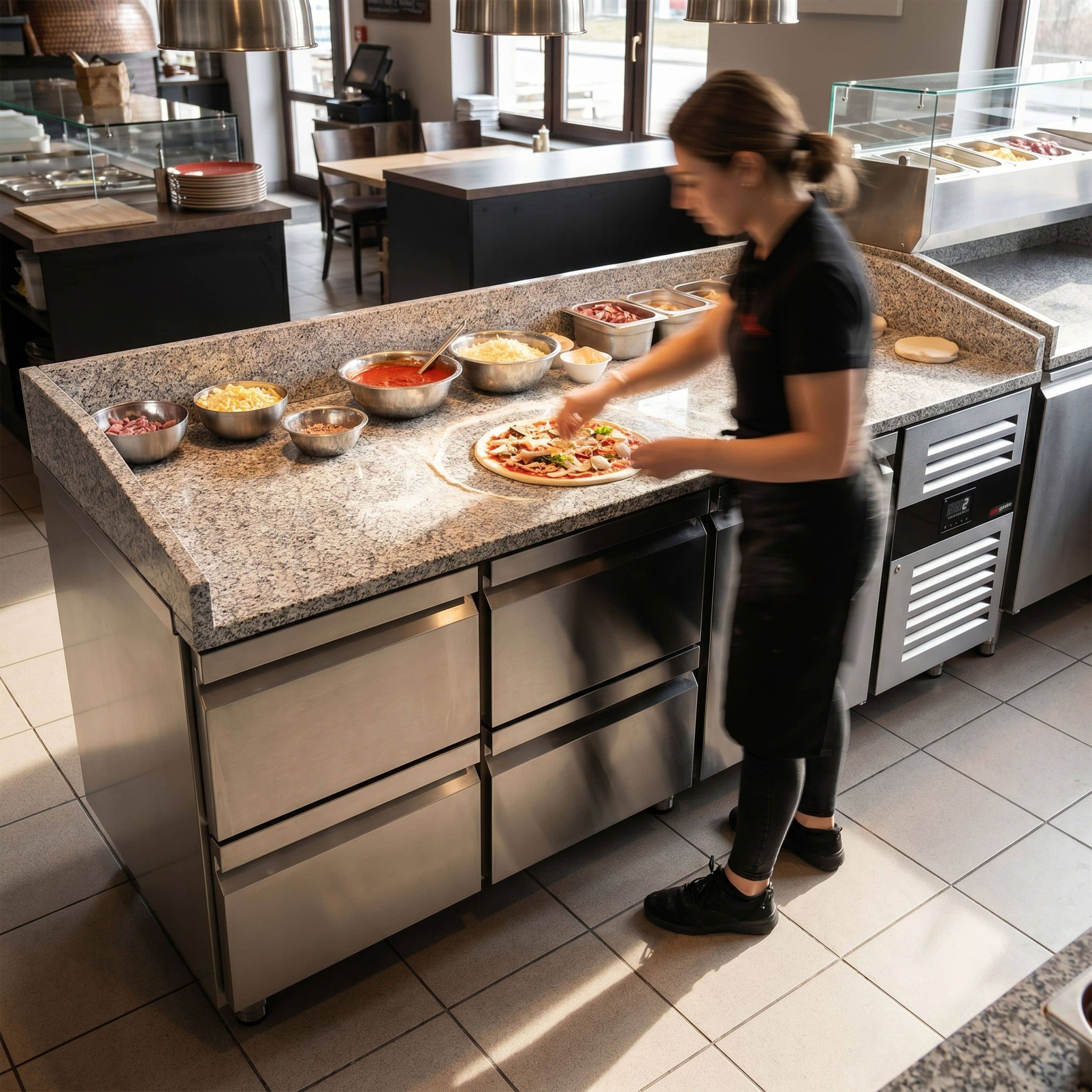 Vitrină frigorifică pentru pizza ECO – 2000 x 800 mm – cu 1 ușă și 4 sertare — 12