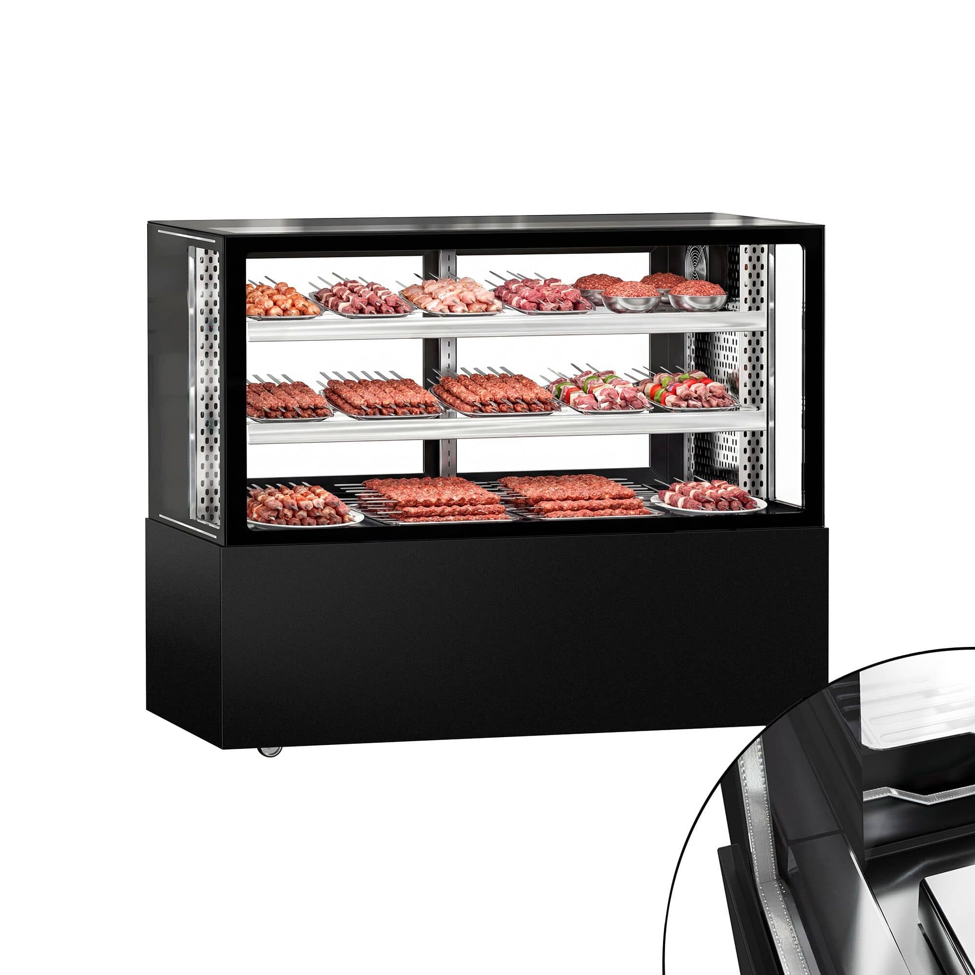 Vitrină rece pentru carne [MADRID] - pentru carne - 525 litri - 1500 mm - geam dublu - geam drept - cu 2 rafturi - iluminare LED - negru mat — 2