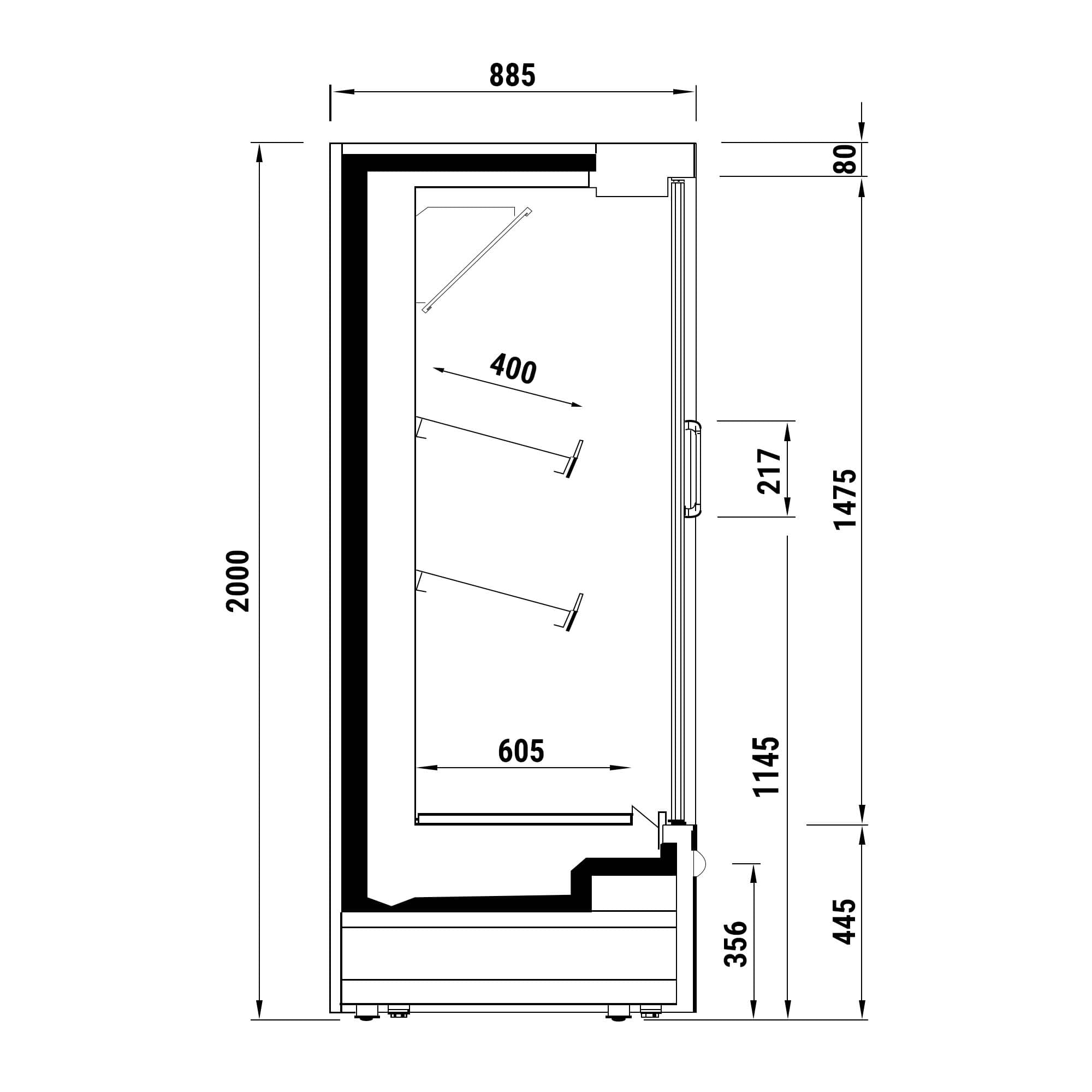 Raft frigorific - 1330 mm - 569 litri - +4°C/+6°C - cu 2 uși din sticlă cu geam dublu uși cu balamale & 2 polițe - negru — 5