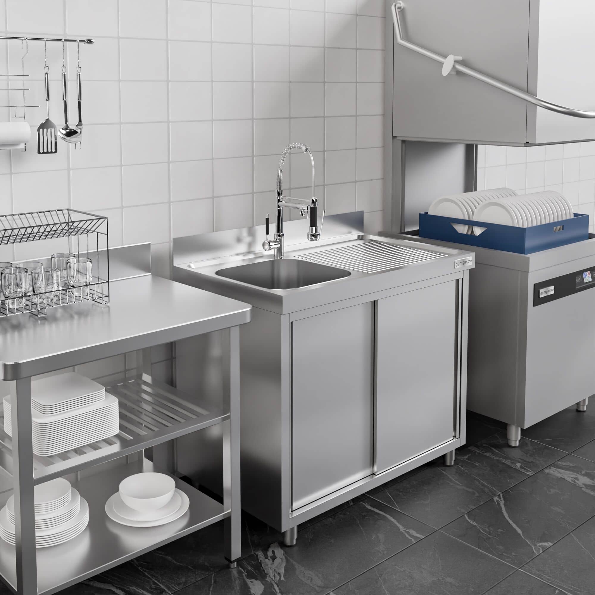 Chiuvetă tip dulap PREMIUM - din oțel inoxidabil - 1400x700 mm - cu 1 cuvă pe stânga — 8