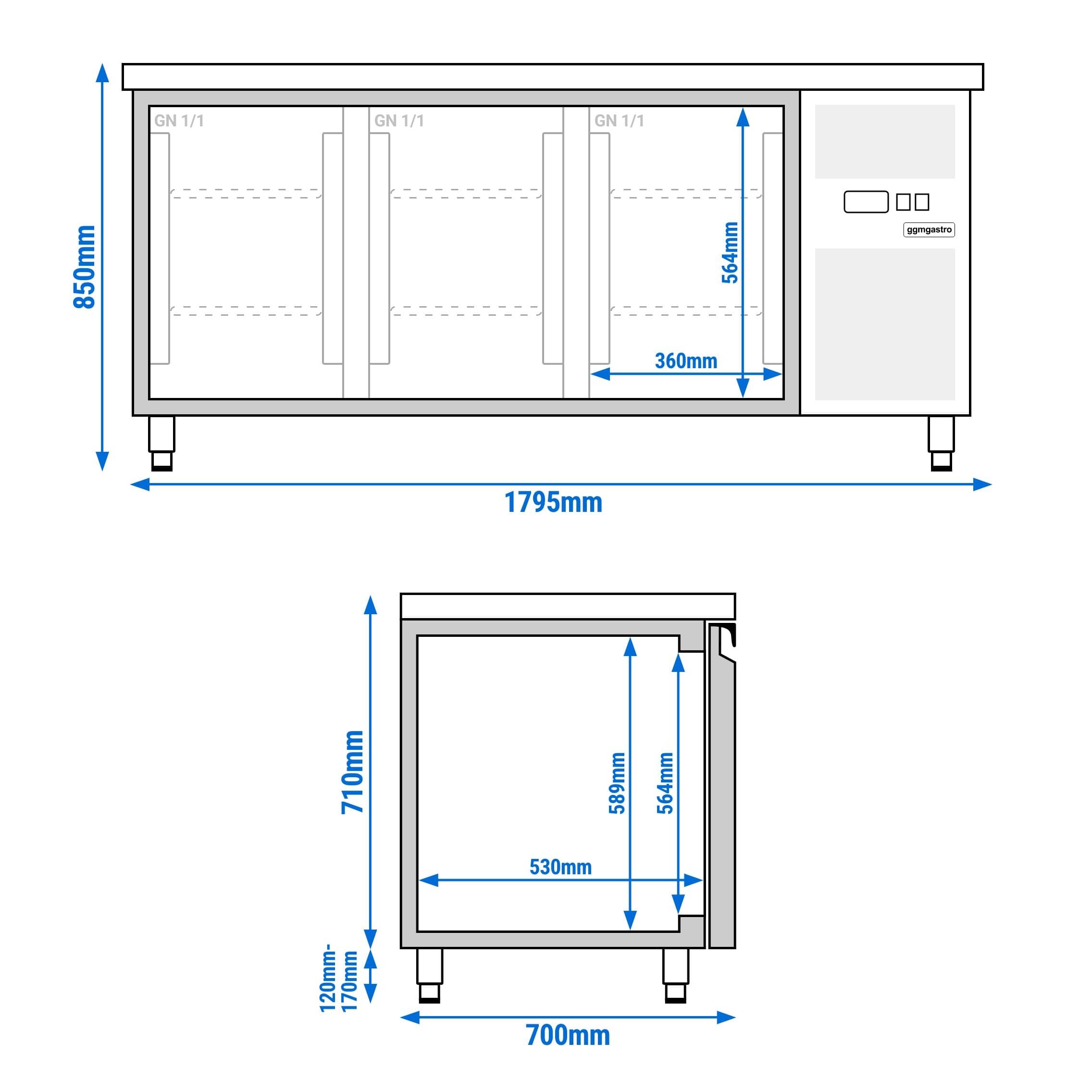 Masă congelatoare ECO - 1795x700 mm - 417 L - cu 3 uși - blat lucru — 13