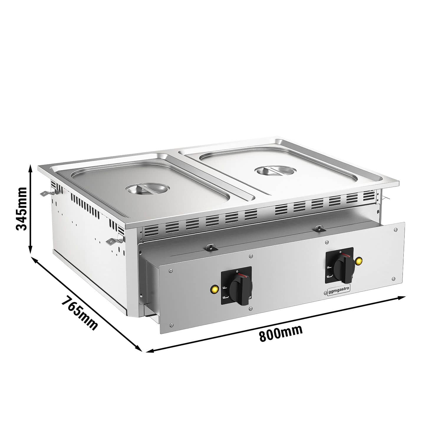 Bain-Marie electric incorporabil– 3 kW – 2x GN 1/1 -cu robinet de scurgere — 3