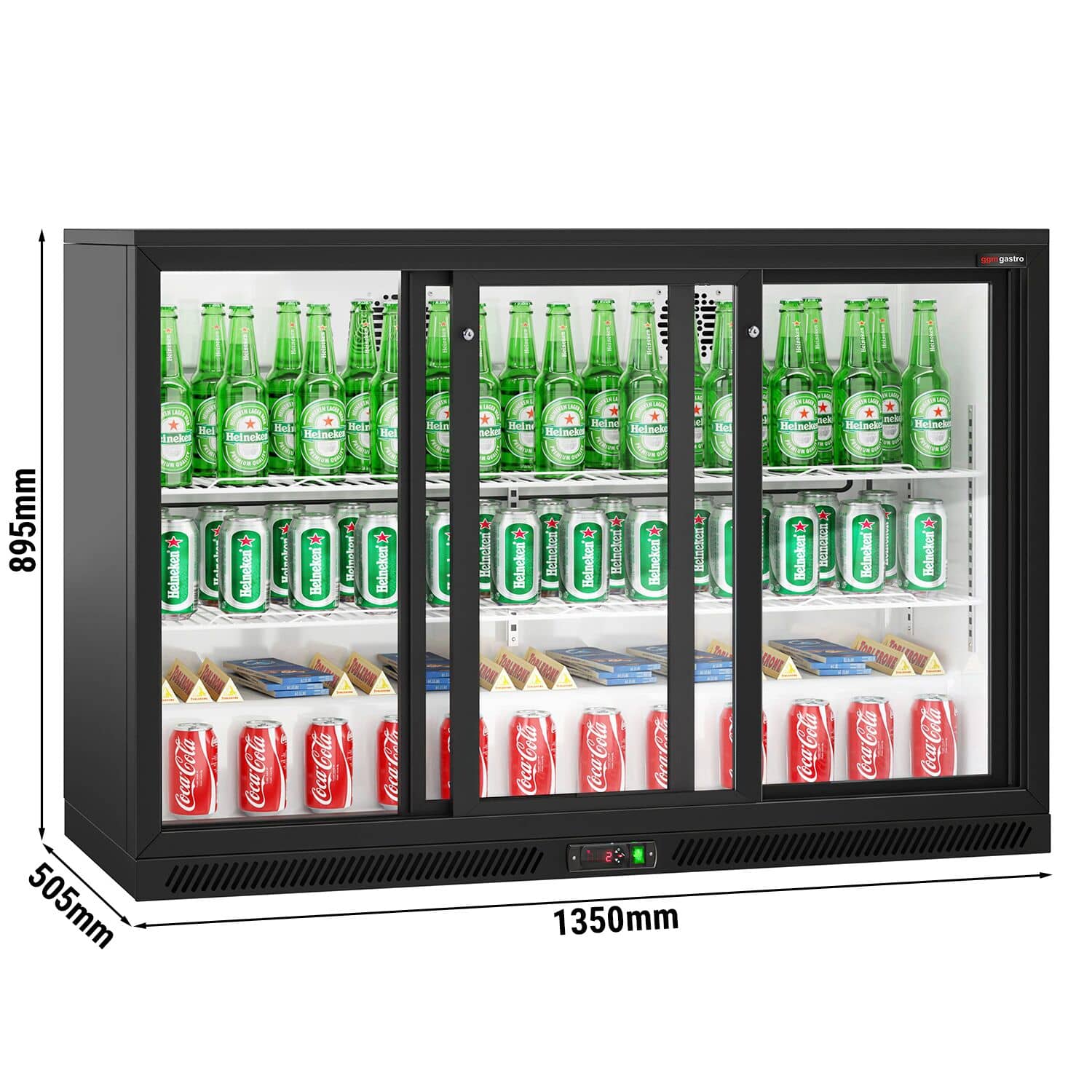 Frigider bar - 1350mm - 320 litri - cu 3 uși glisante din sticlă - negru — 3