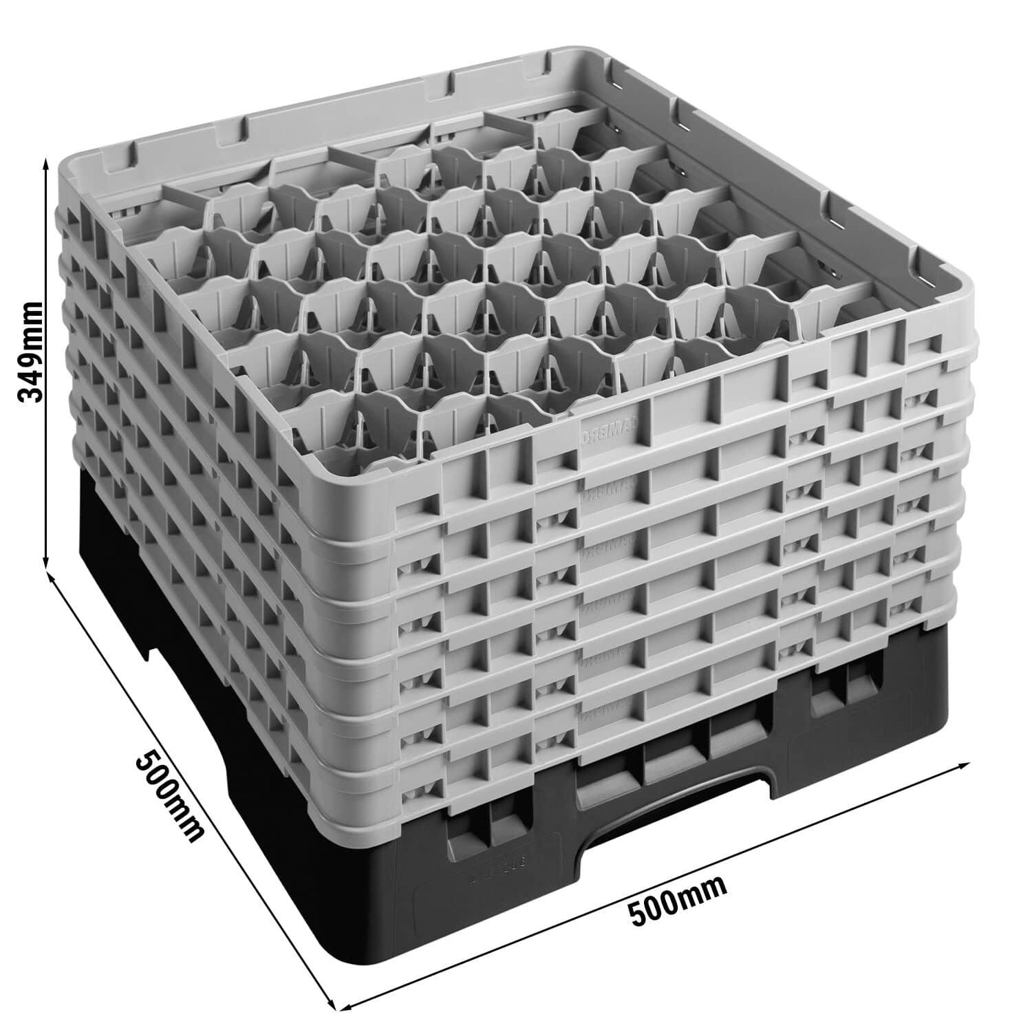 CAMBRO | CAMRACK® - Coș spălător de sticlă 1/1 cu 6 extensii - 500x500mm - 30 compartimente - Negru — 3