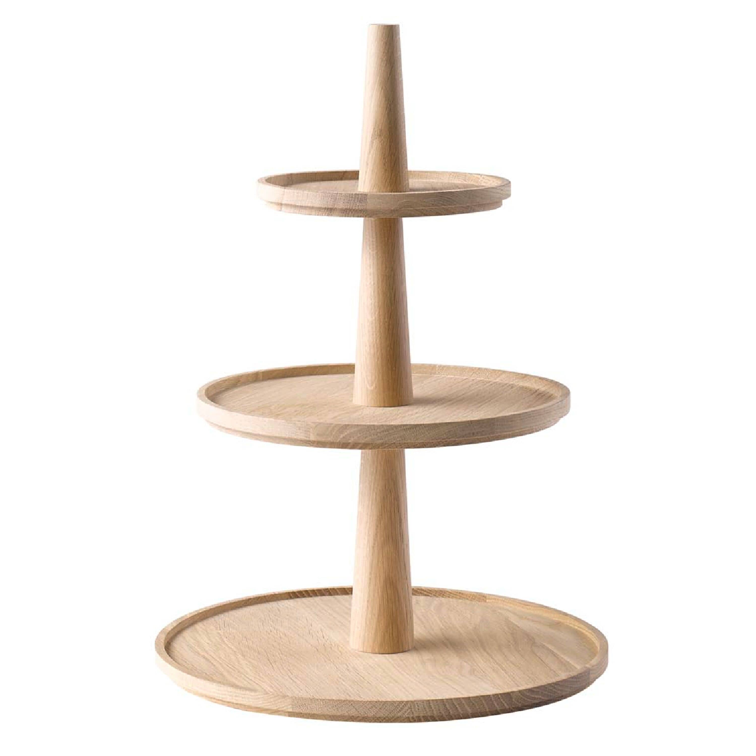 Etajeră - VALO - cu 3 rafturi - rotundă - lemn de stejar - Înălțime: 420 mm — 4