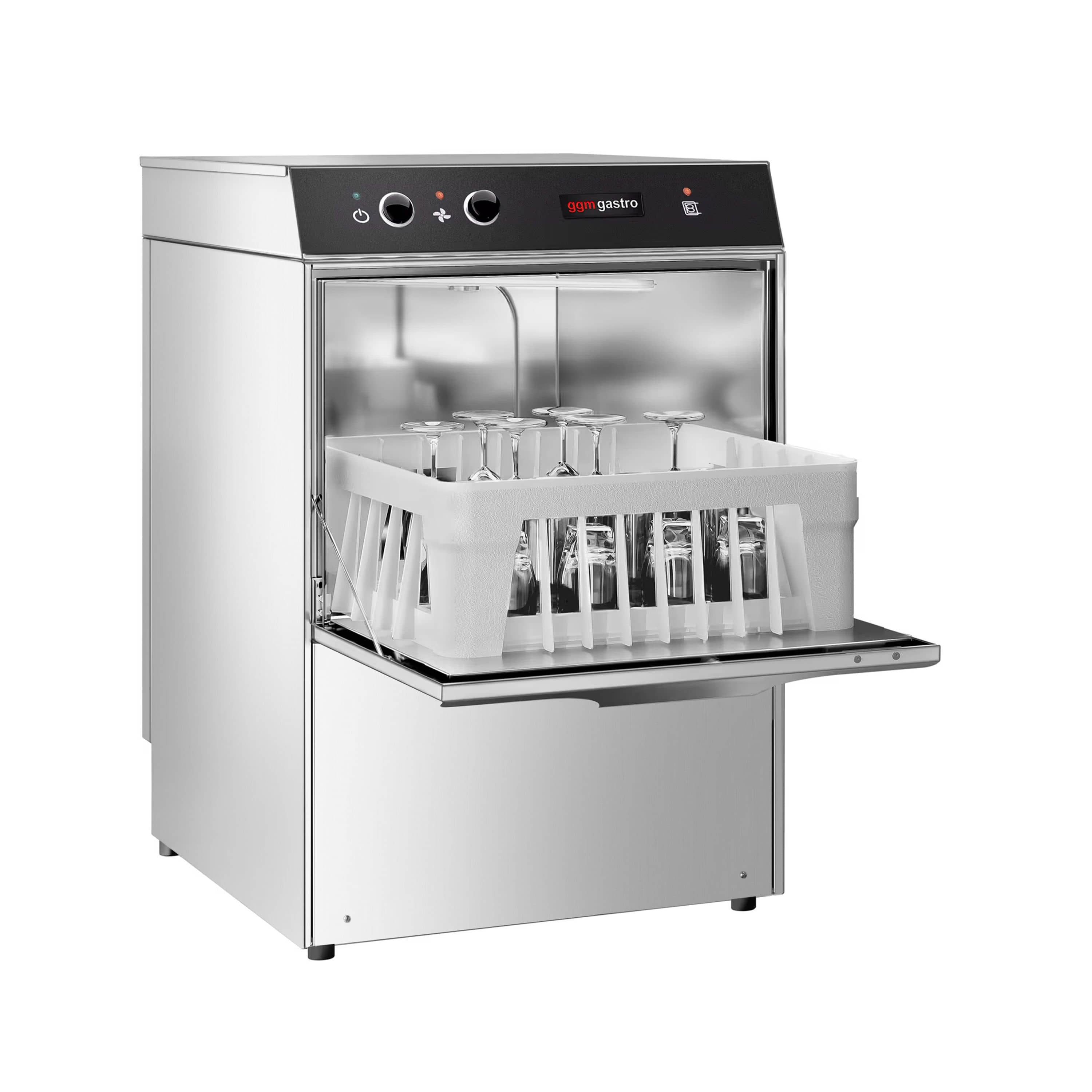 Mașină de spălat pahare profesională - Electromecanic - 2,97 kW - cu dozator de detergent, dozator de agent de clătire & pompă de evacuare — 2