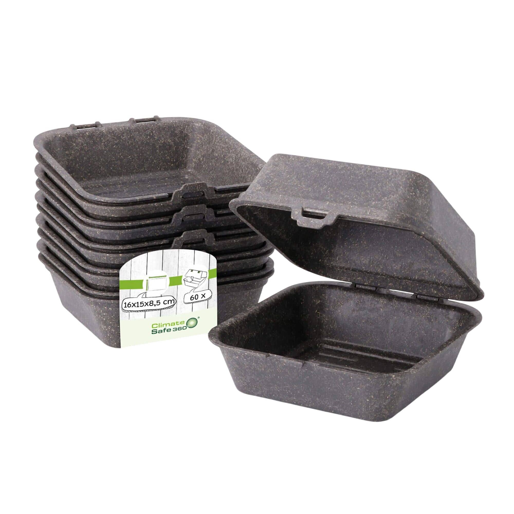 (60 bucăți) Cutie reutilizabilă pentru burgeri – 160 x 150 x 85 mm – Gri — 2
