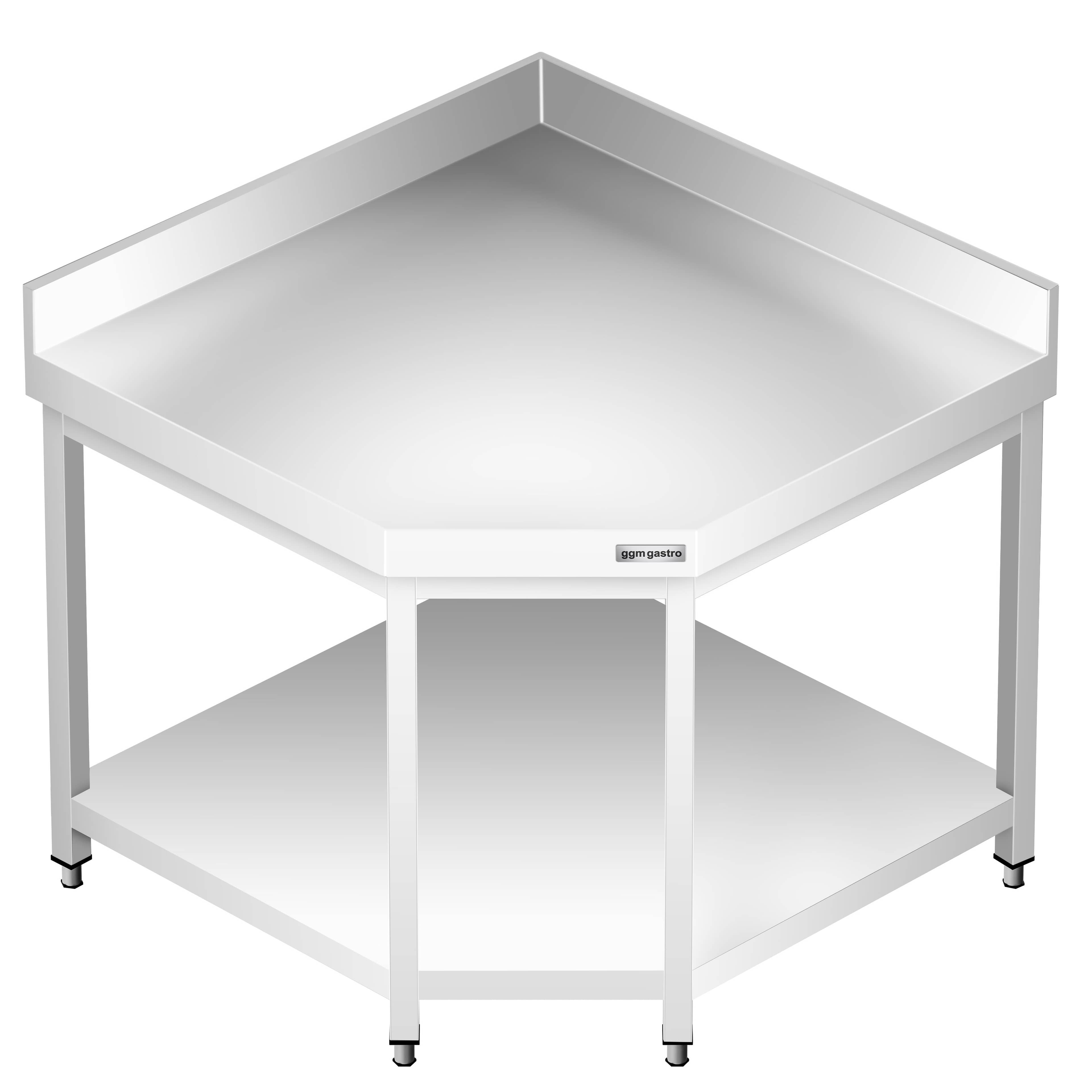 Masă de lucru din oțel inoxidabil de colț PREMIUM - 1000x700 mm - cu poliță inferioară & rebord & blat ranforsat — 7