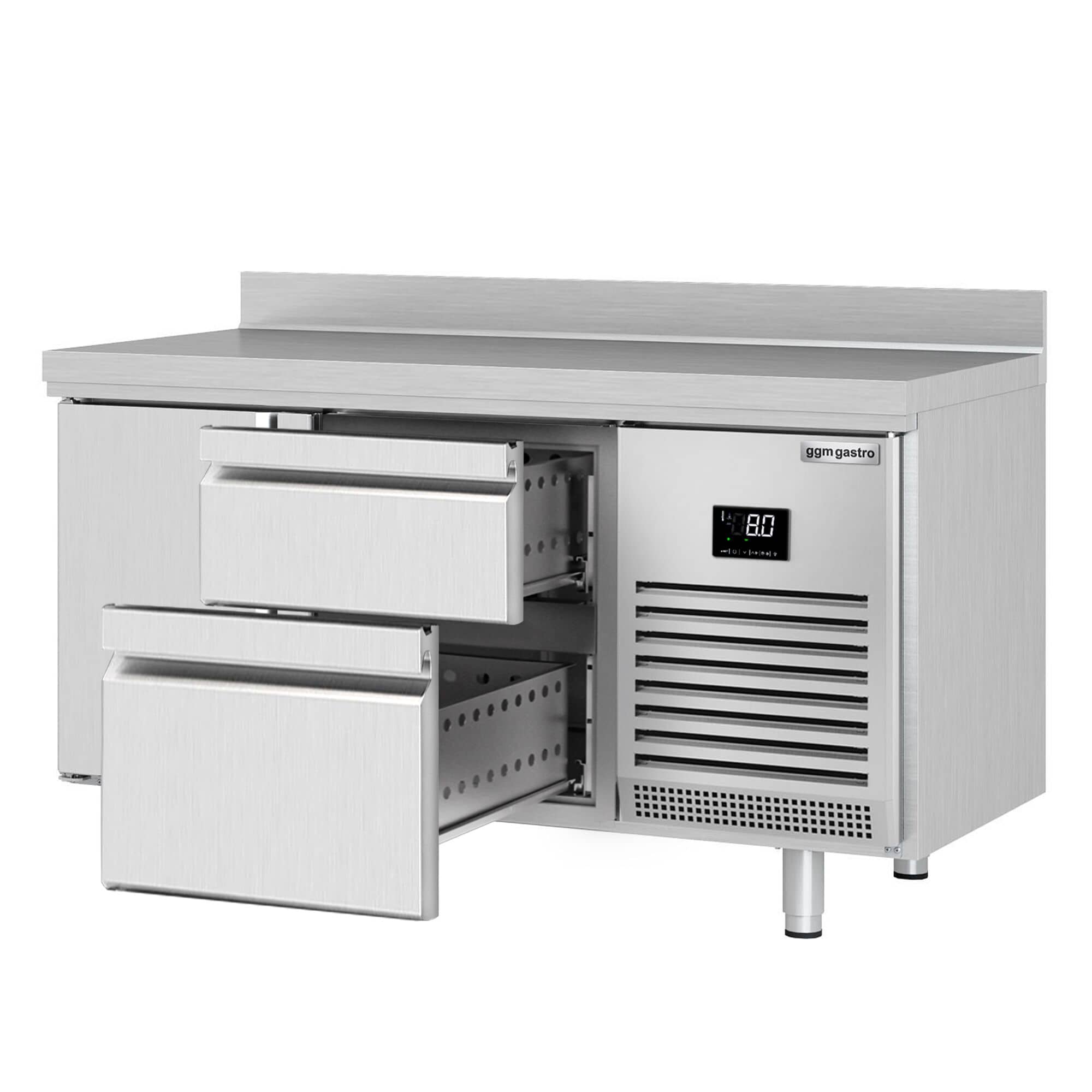 Masă frigorifică Premium PLUS – 1468 x 600 mm – cu 1 ușă – 2 sertare – cu rebord — 4