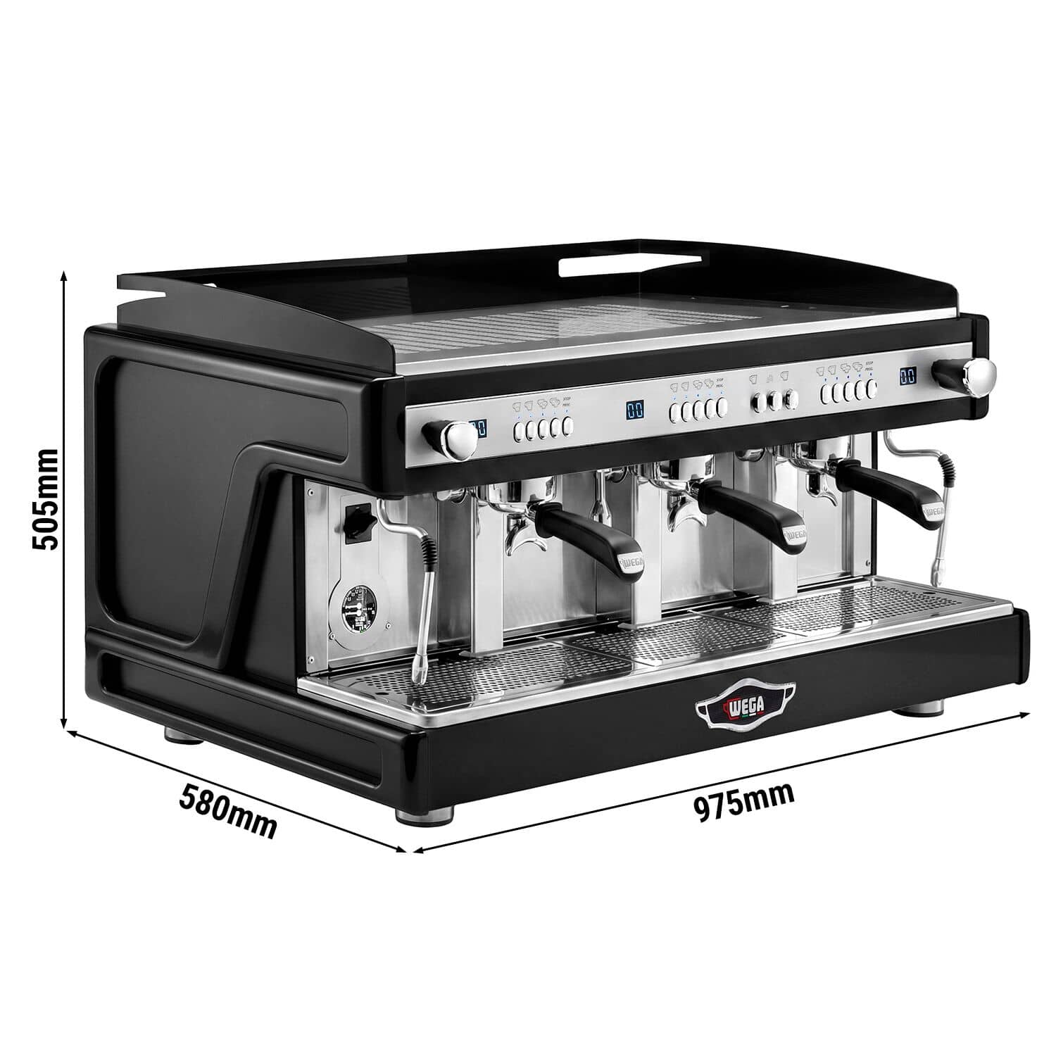 WEGA | AIRY - Espressor - 3 grupuri - 5,6 kW - cu contor de doze - Negru — 3