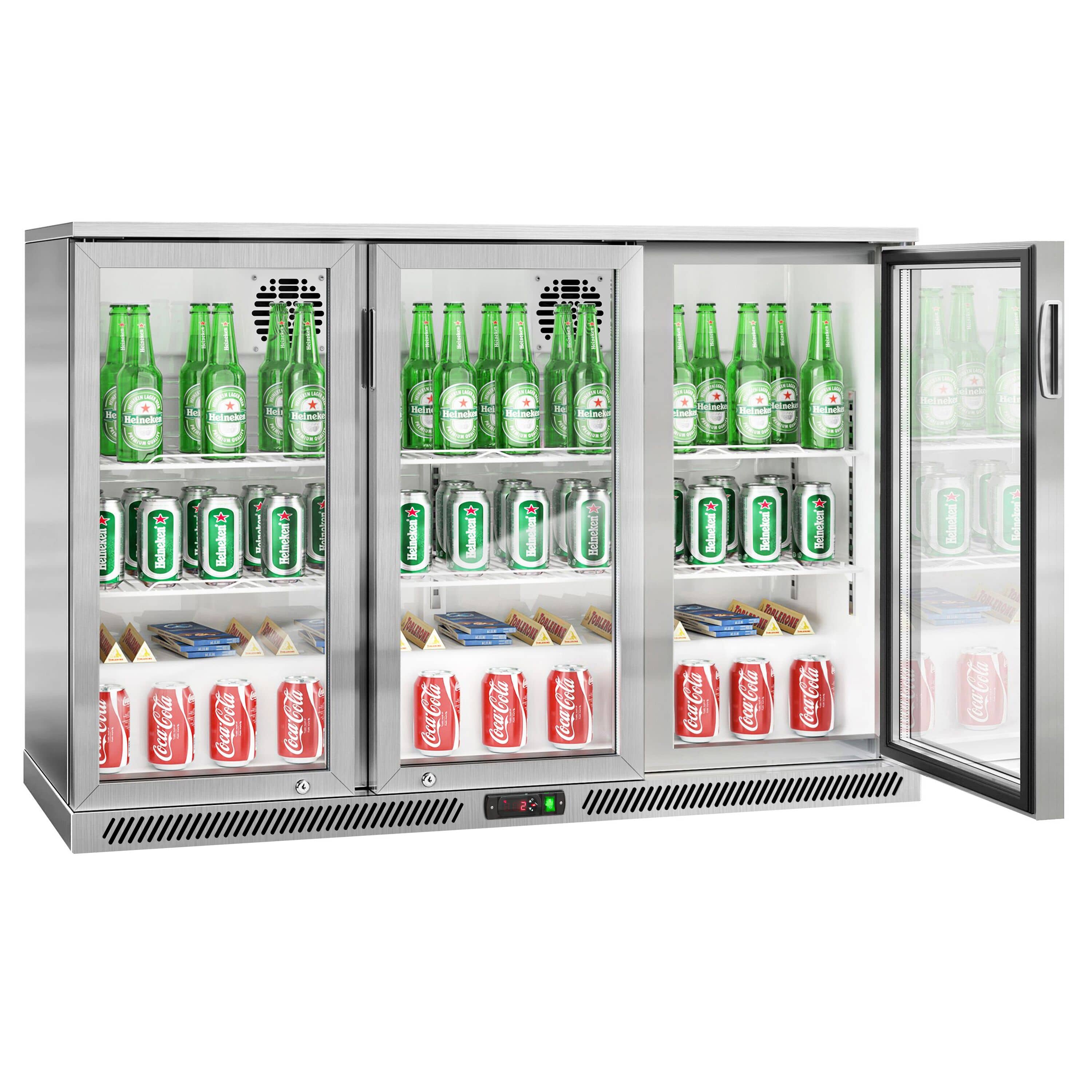 Frigider pentru bar – 1350 mm – 320 litri – cu 3 uși batante din sticlă – oțel inoxidabil — 2