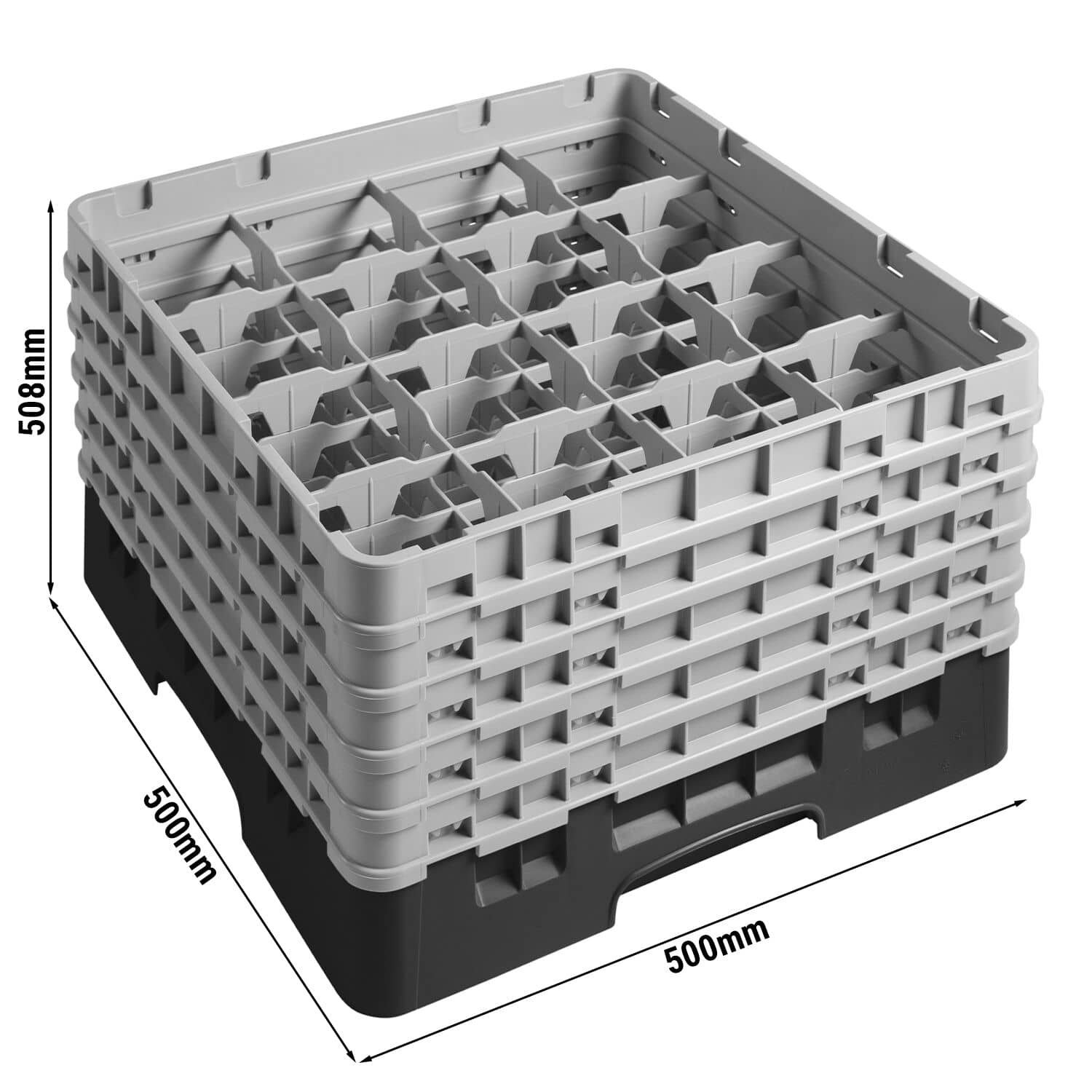 CAMBRO | CAMRACK® - Coș spălător de sticlă 1/1 cu 5 extensii - 500x500mm - 16 compartimente - Negru — 3