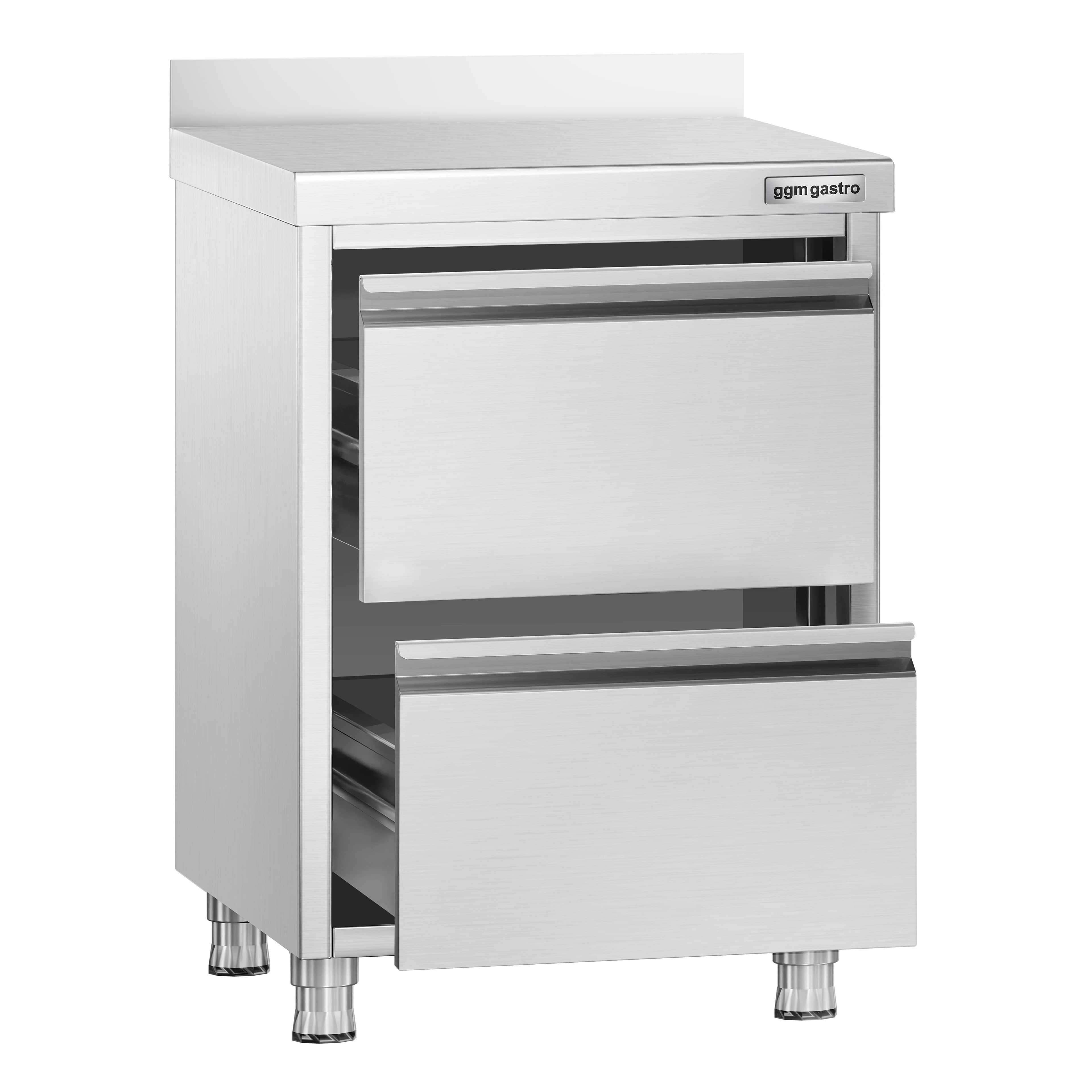 Masă tip dulap PREMIUM - oțel inoxidabil - cu 2 sertare - cu rebord - 500x600 mm — 4